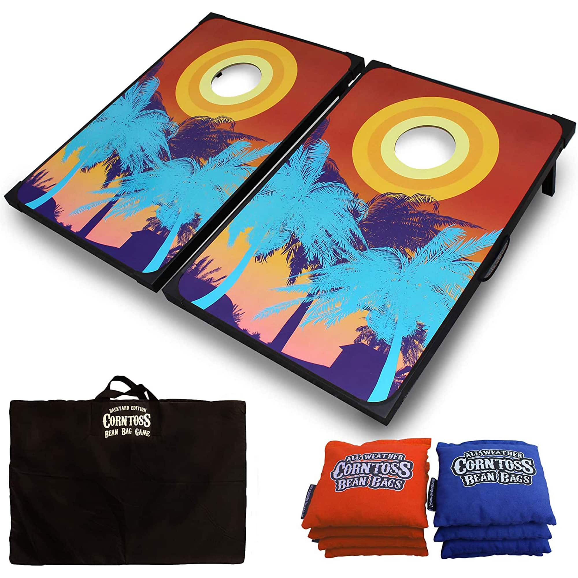 Driveway Games - Tailgate Bean Bag Toss Board Cornhole Set w/Carry Bag, Tropical