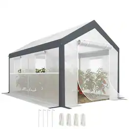 PULUZ - 12 feet x 7 feet x 7 feet Greenhouse, Walk-in Outdoor Tunnel Green House with PE Cover, Steel Frame