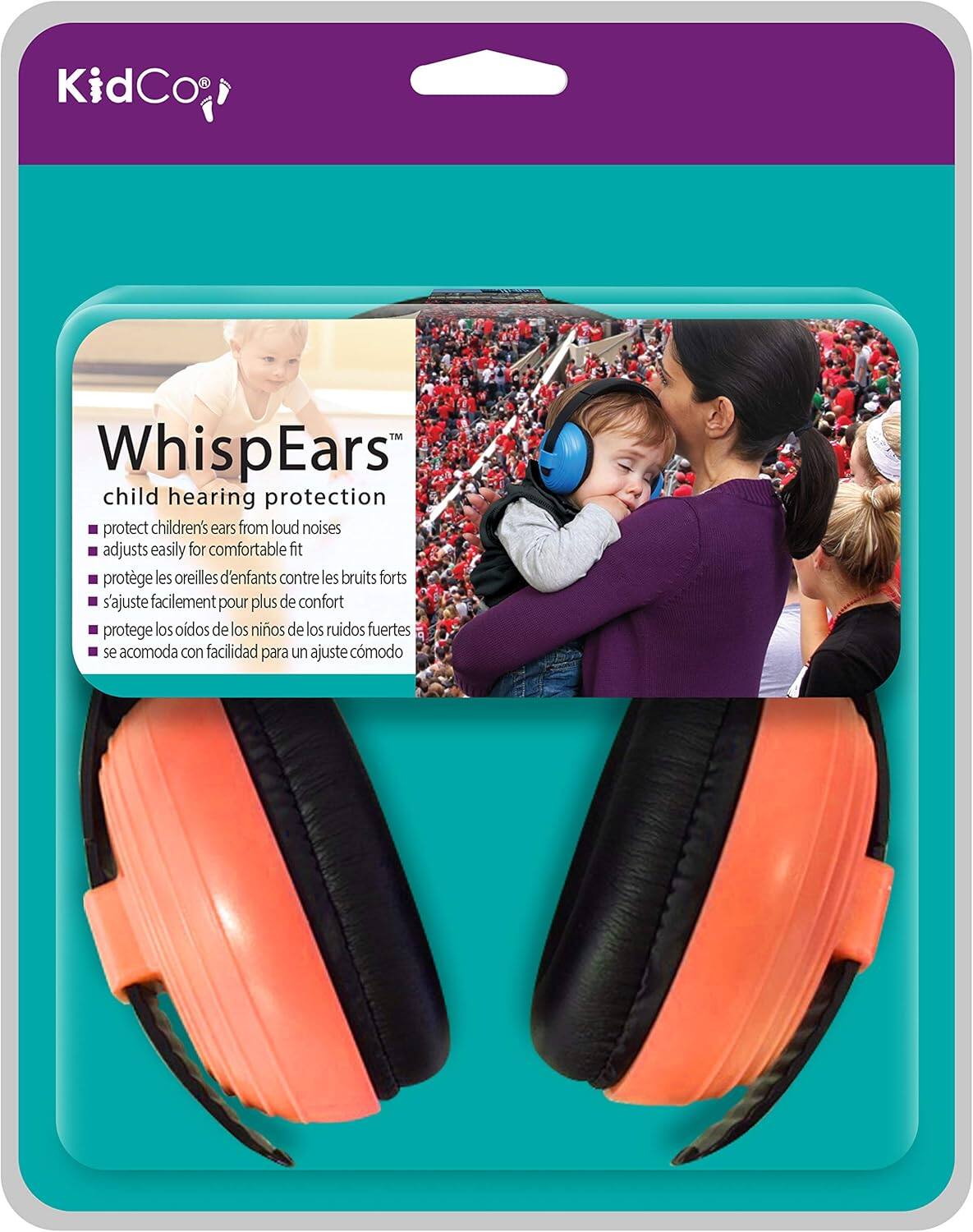 KidCo®

WhispEars™  
child hearing protection

- protect children's ears from loud noises
- adjusts easily for comfortable fit
- protège les oreilles d'enfants contre les bruits forts
- s'ajuste facilement pour plus de confort
- protege los oídos de los niños de los ruidos fuertes
- se acomoda con facilidad para un ajuste cómodo