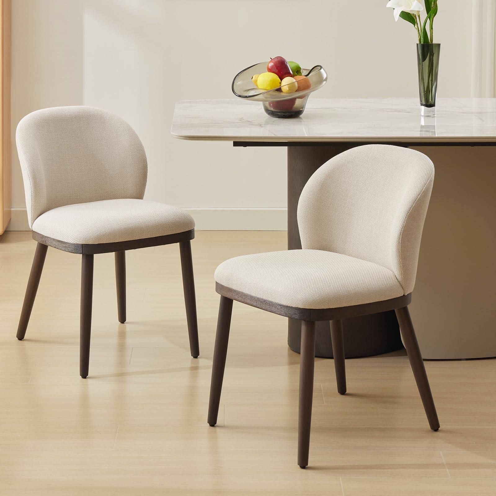 Alt View 2. Acekool - Dining Chairs Set of 4, Upholstered Kitchen Chairs with Ergonomic Back Support & Wood Legs - Beige Linen.