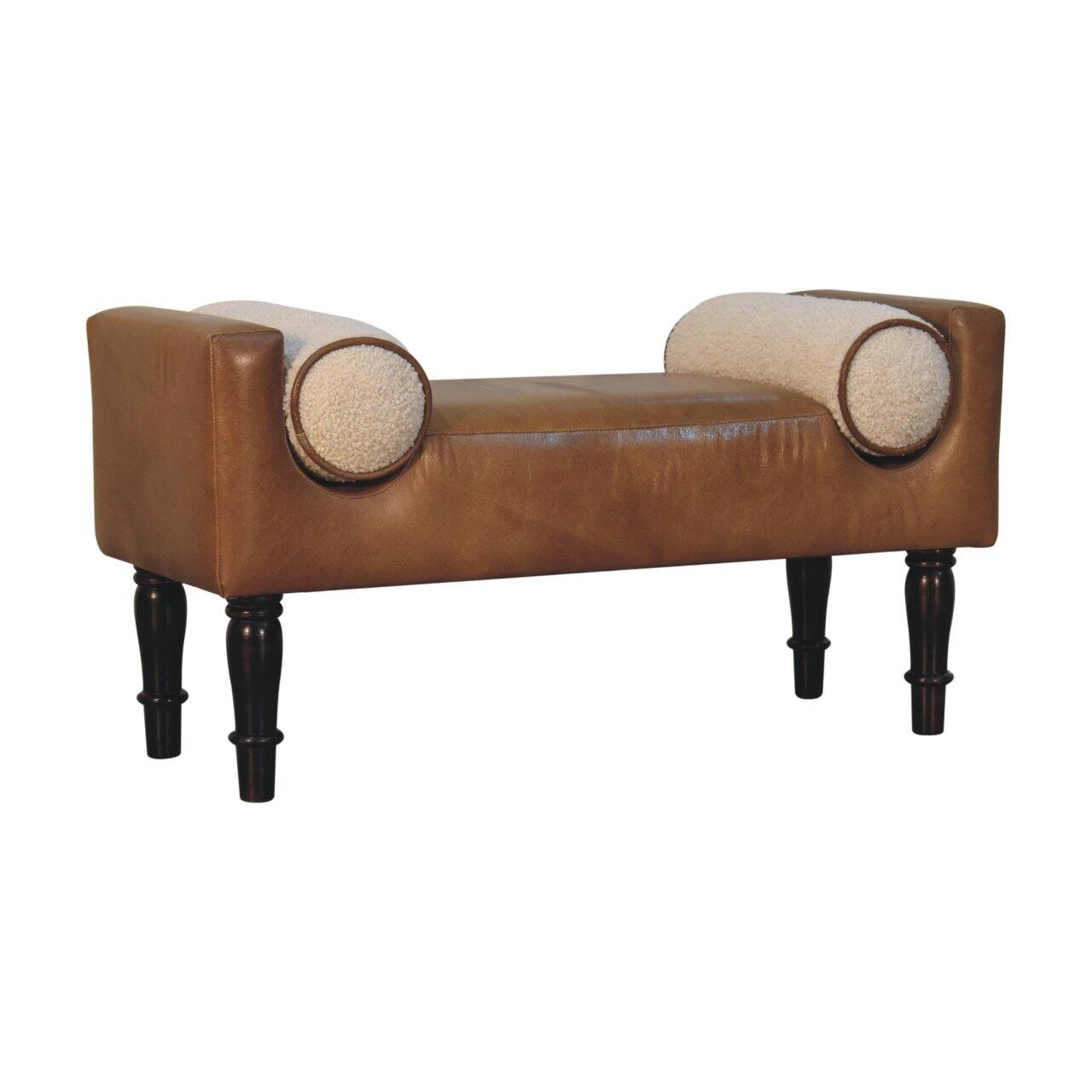 Left. Artisan Furniture - Artisan Furniture Solid Wood Chester Buffalo Bench, Upholstered, Brown & Cream - Brown & Cream.
