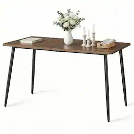 Songmics Home - Dining Table for 4-6 People, Modern Farmhouse Dining Room Table, Quick Assembly, Heat-Resistant Tabletop - Natural Walnut and Ink Black