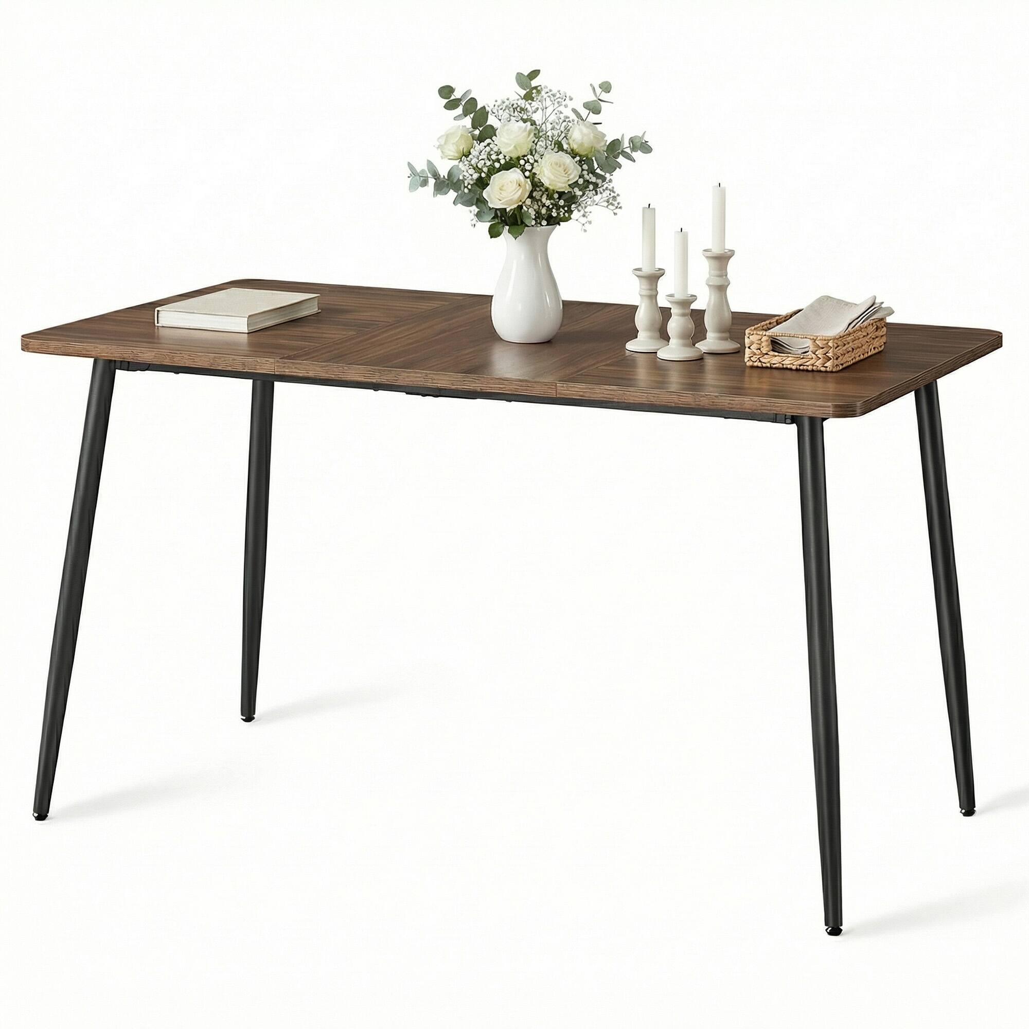 Front. Songmics Home - Dining Table for 4-6 People, Modern Farmhouse Dining Room Table, Quick Assembly, Heat-Resistant Tabletop - Natural Walnut and Ink Black.