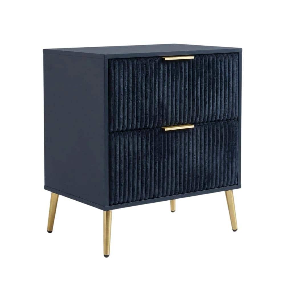 FurniFact - Bedroom Nightstand with Gold Legs and Storage Drawer - Black