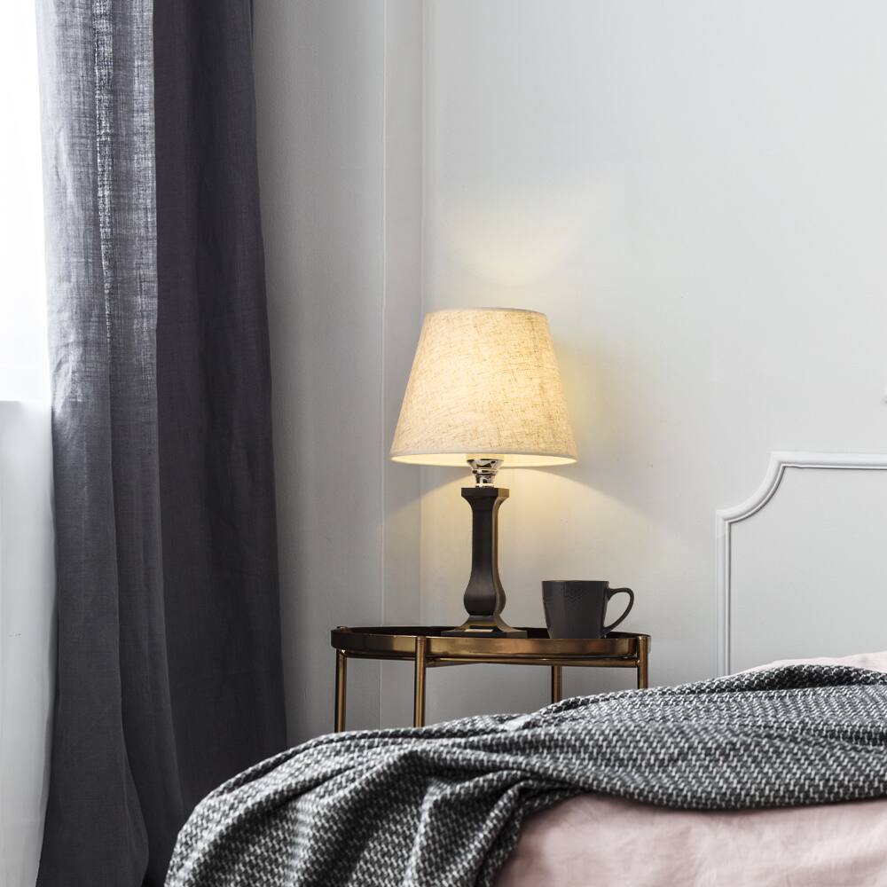 Alt View 2. Oumilen - Black Acrylic Table Lamp with Linen Shade, Square Base, E26 Socket & 67In Cord.