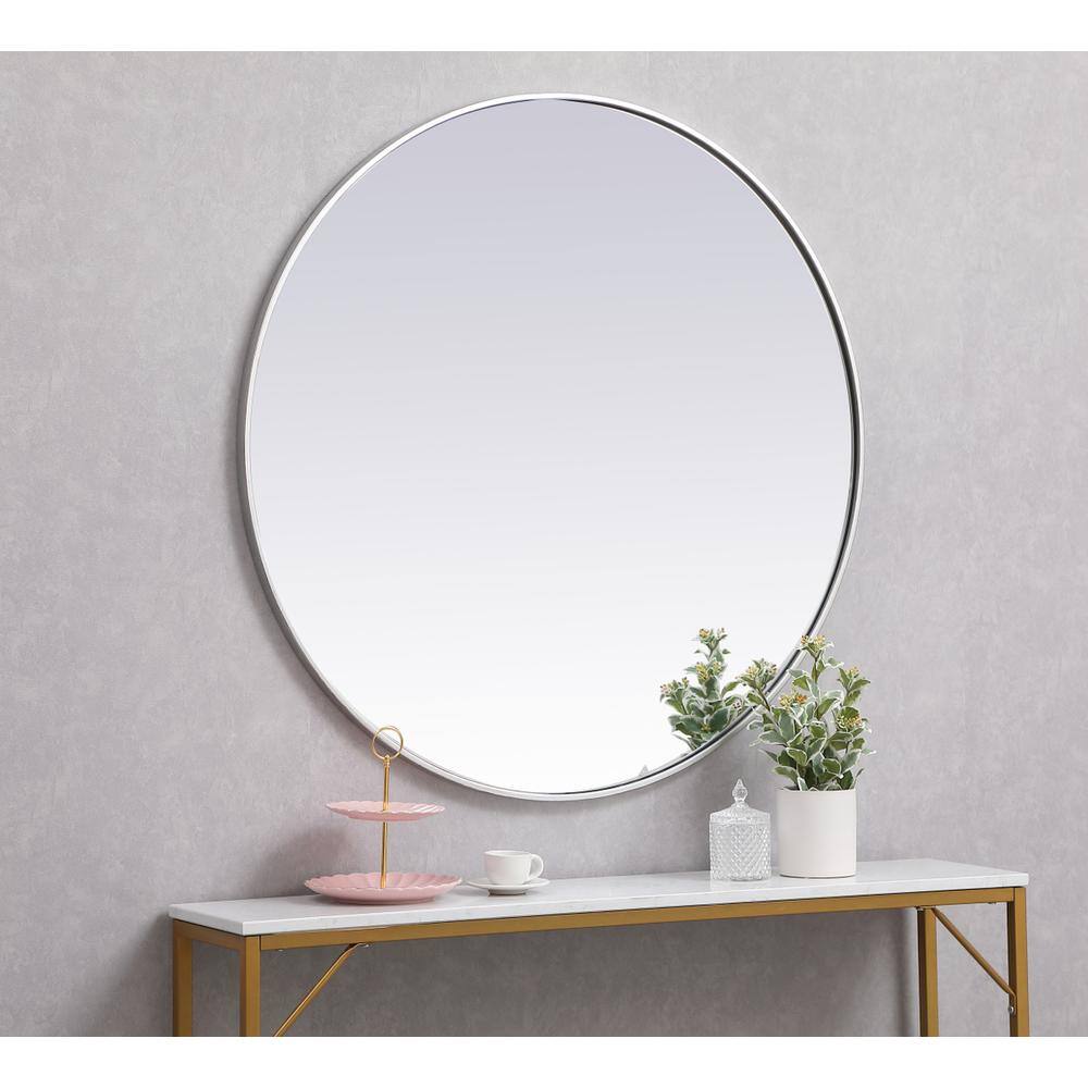 Alt View 1. Elegant Decor - Metal frame round mirror 39 inch in silver - Silver.