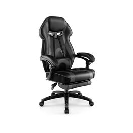 Ecooso - Gaming Chair Racing Style Swivel Recliner with Footrest and Adjustable Lumbar Pillow - Gray