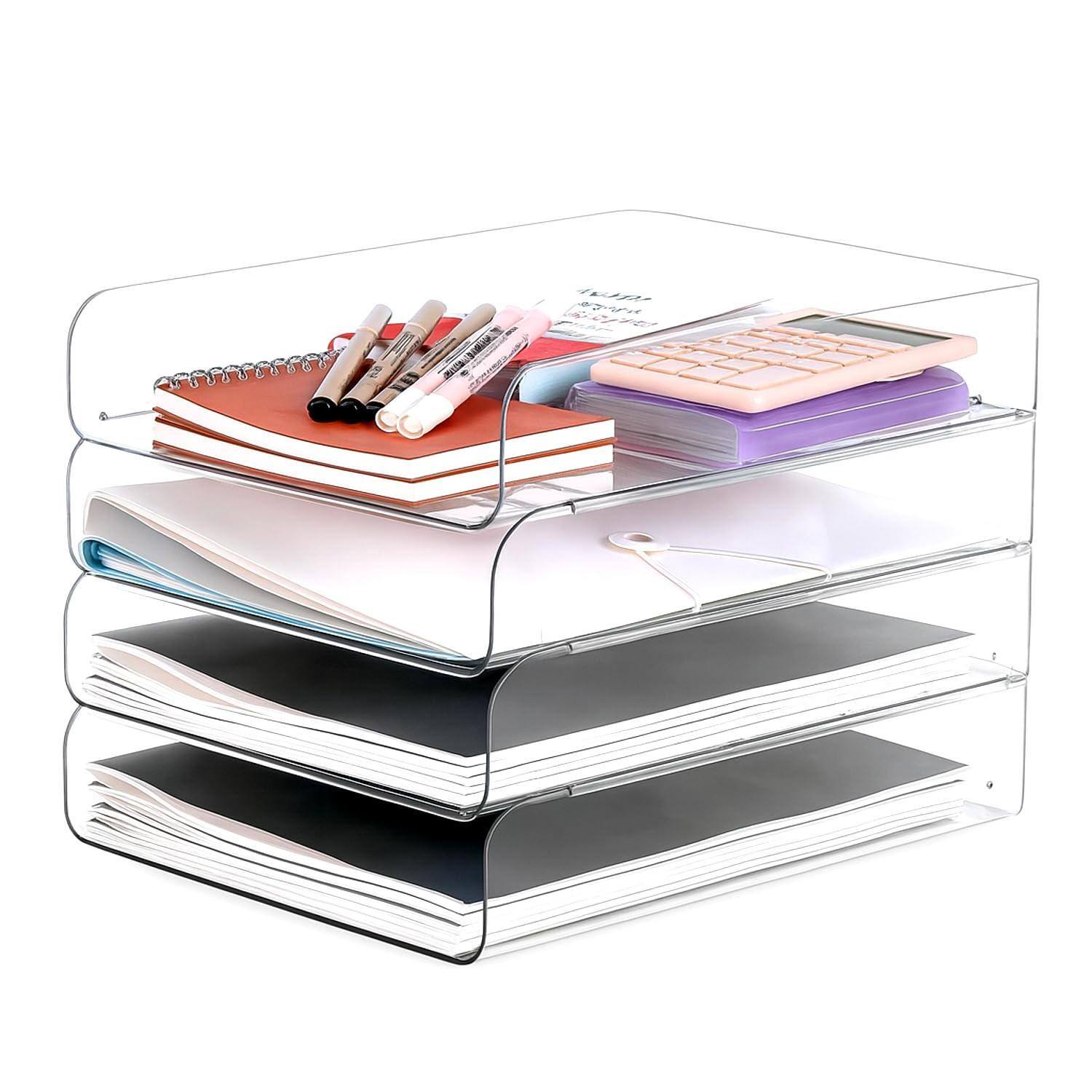 A4 Office Organization And Storage, Clear PET Letter Tray Desk Organizer, Stackable Paper Tray - View #3