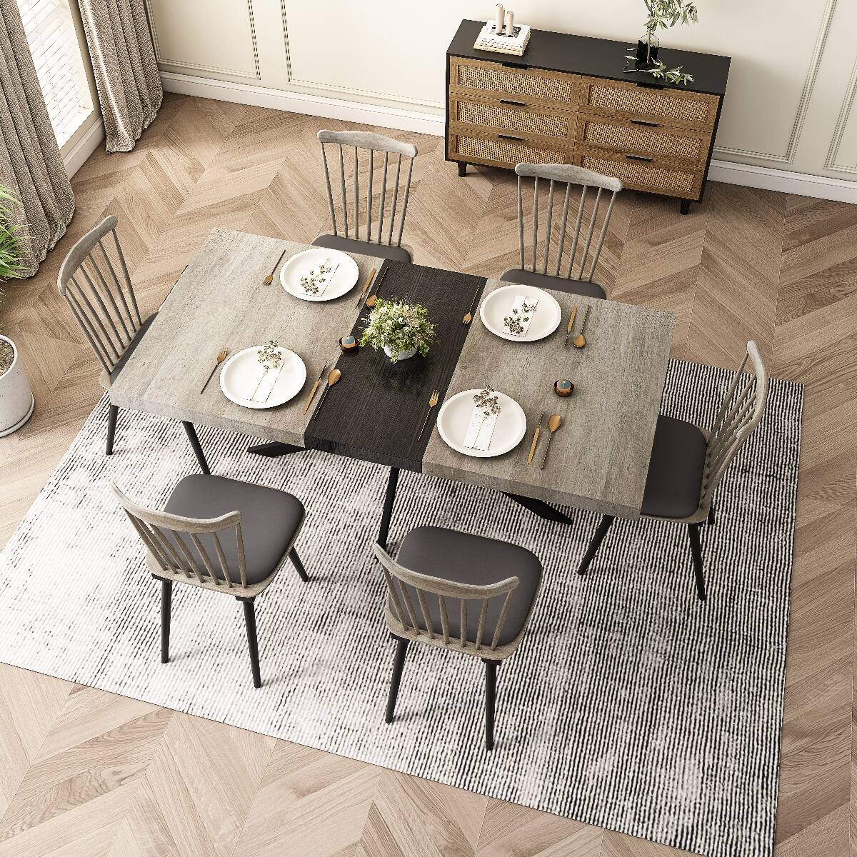 Angle. Loheer - Loheer Expandable Rectangular Dining Table, Grey MDF Top, Seats 6 - Grey.