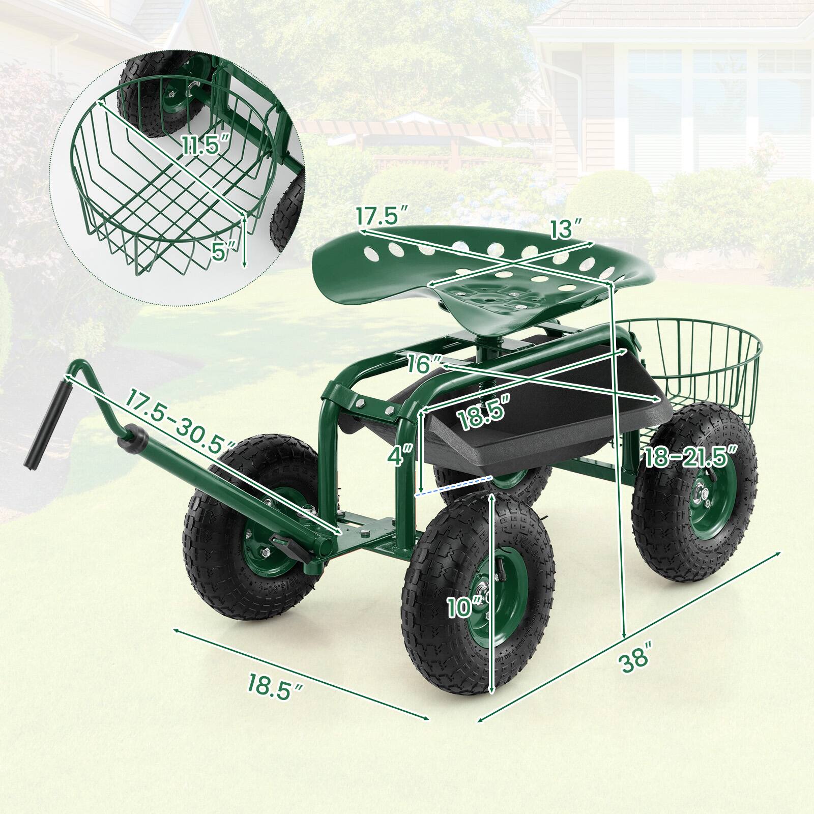 11.5"  
5"  
17.5"  
13"  
17.5-30.5"  
16"  
18.5"  
4"  
18-21.5"  
18.5"  
10"  
38"