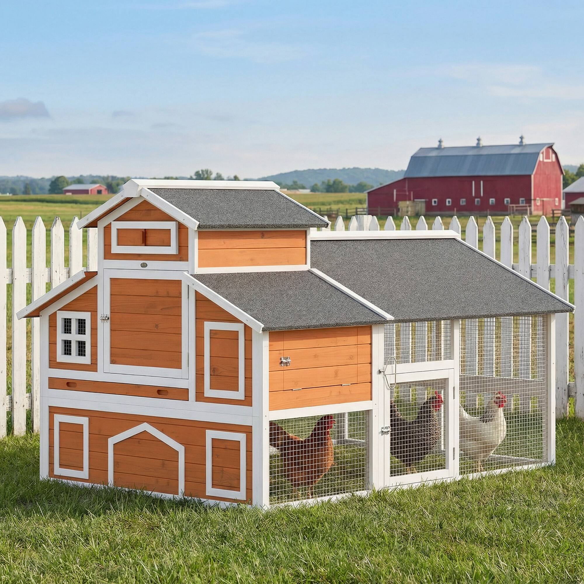 Alt View 1. Pawhut - Chicken Coop with Run for 6 Chickens - Orange.