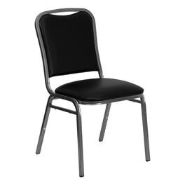 Emma + Oliver - Stacking Banquet Chair with Vinyl and 1.5'' Thick Seat - Frame - Black Vinyl/Silver Vein Frame