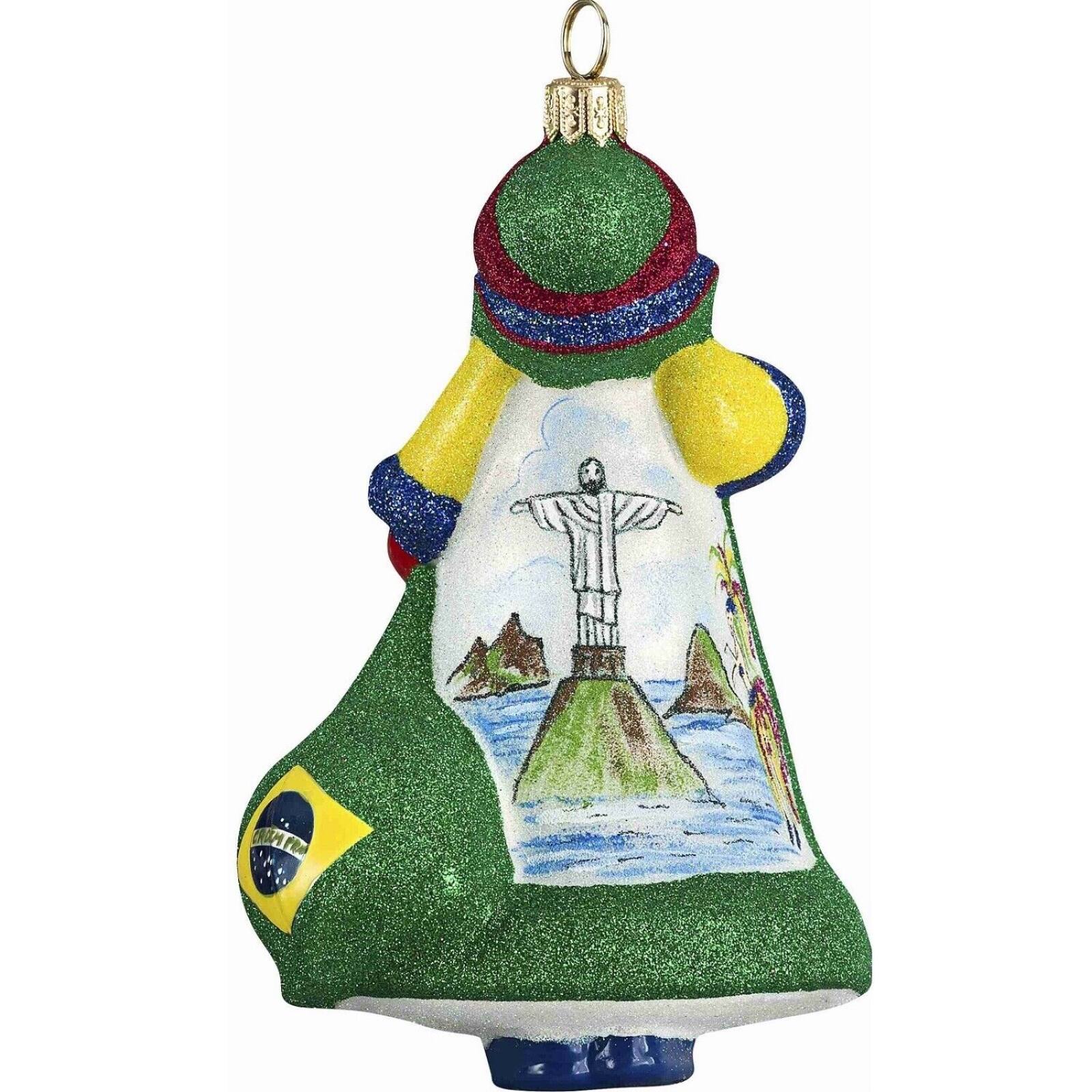 Angle. Joy to the World Collectibles - Joy to the World Glitterazzi Rio Brazilian Brazil Santa Polish Glass Christmas Tree Ornament - Multicolor.