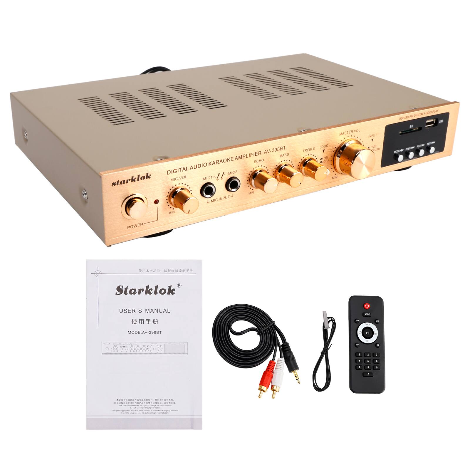 A MASTER VOL HE T LOM Oe AV-2968T TREBLE gune AMPLIFIER dAaS KARAOKE ECHO DIGITAL AUDIO AUDIO DIGITAL MC/VD CT - starklok MC - MN. IPEA L. 1 - - - - adda POWER Starklok USER'S MANUAL MODE.AV-2980T - A 1 - . a . ................ | .....