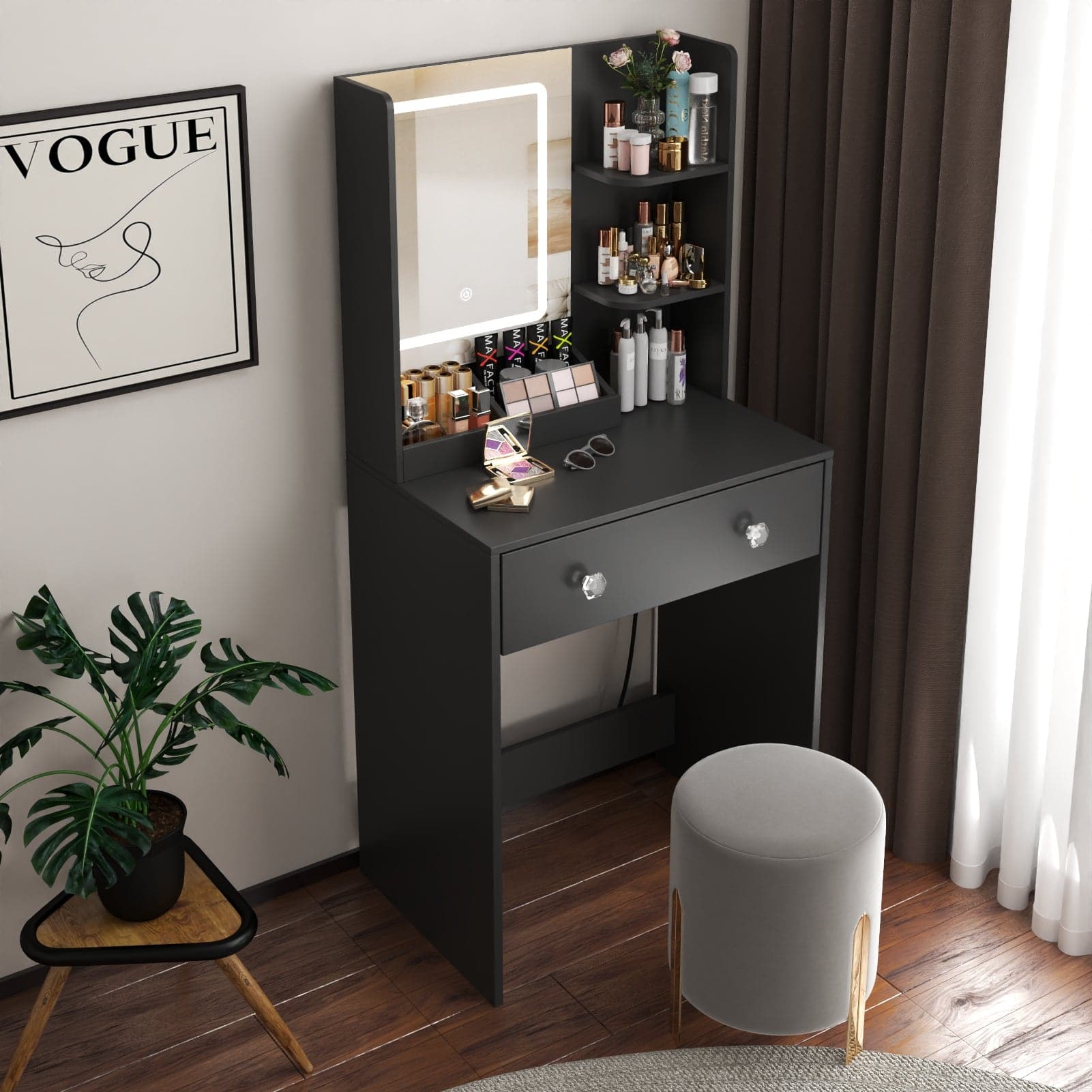Furnulem - 23 In Vanity Desk with Mirror and Lights Makeup Vanity with Drawers - Black