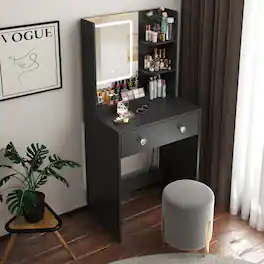 Furnulem - 23 In Vanity Desk with Mirror and Lights Makeup Vanity with Drawers - Black