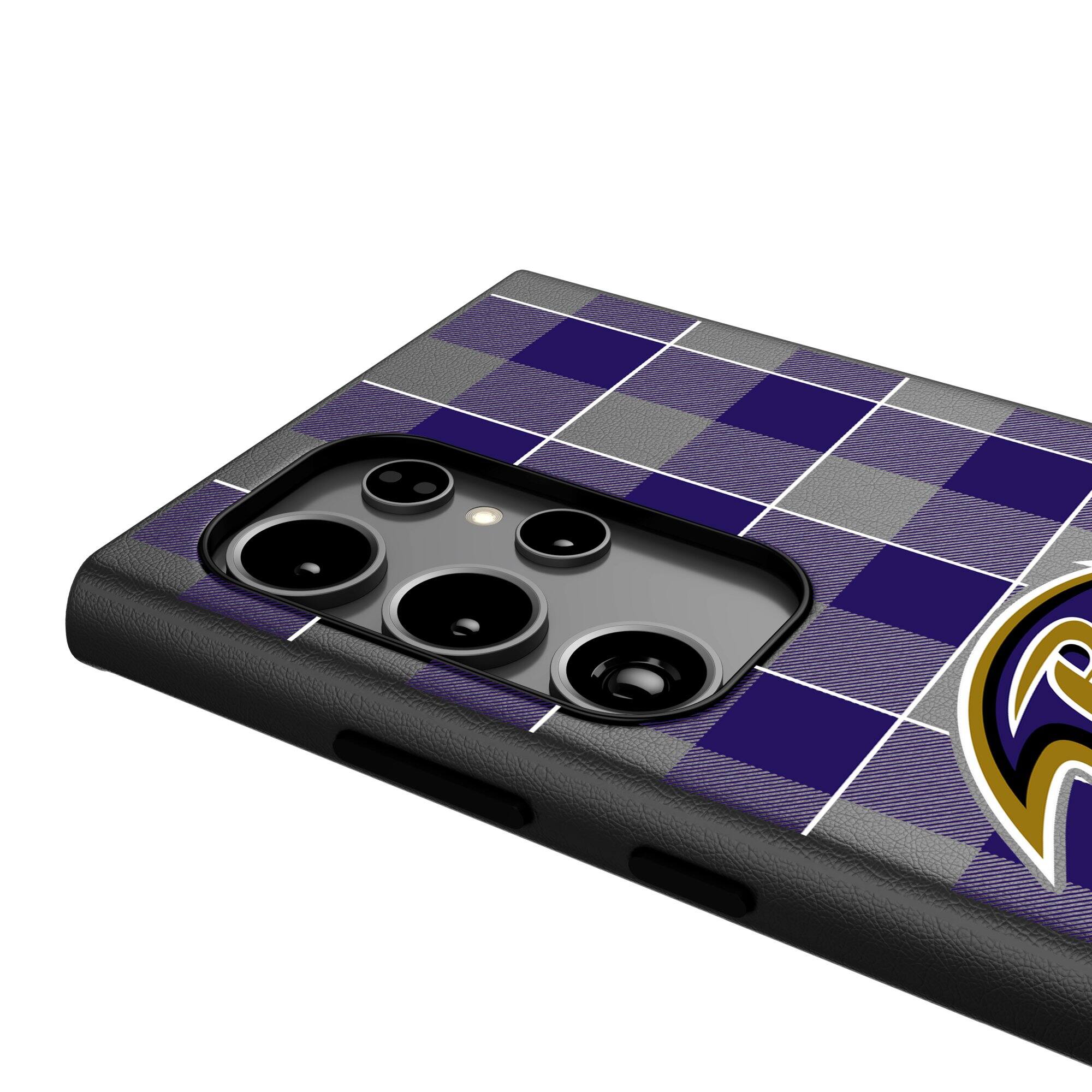 Alt View 3. Keyscaper - Baltimore Ravens Plaid Galaxy Magnetic Bump Case - S25 Ultra - Black.