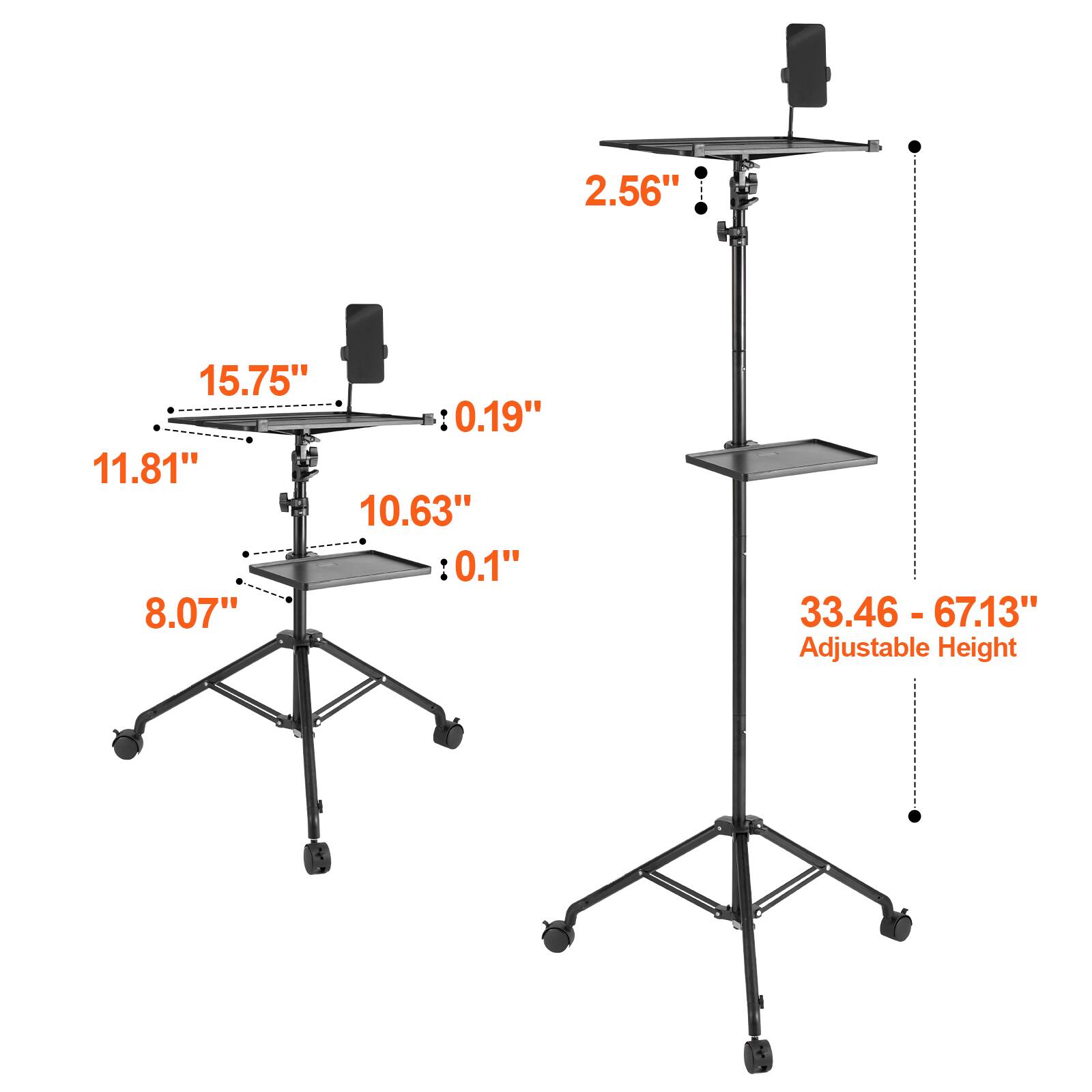 - 2.56"
- 15.75" : 0.19"
- 11.81" : 0.1"
- 10.63"
- 8.07"
- 33.46 - 67.13" Adjustable Height