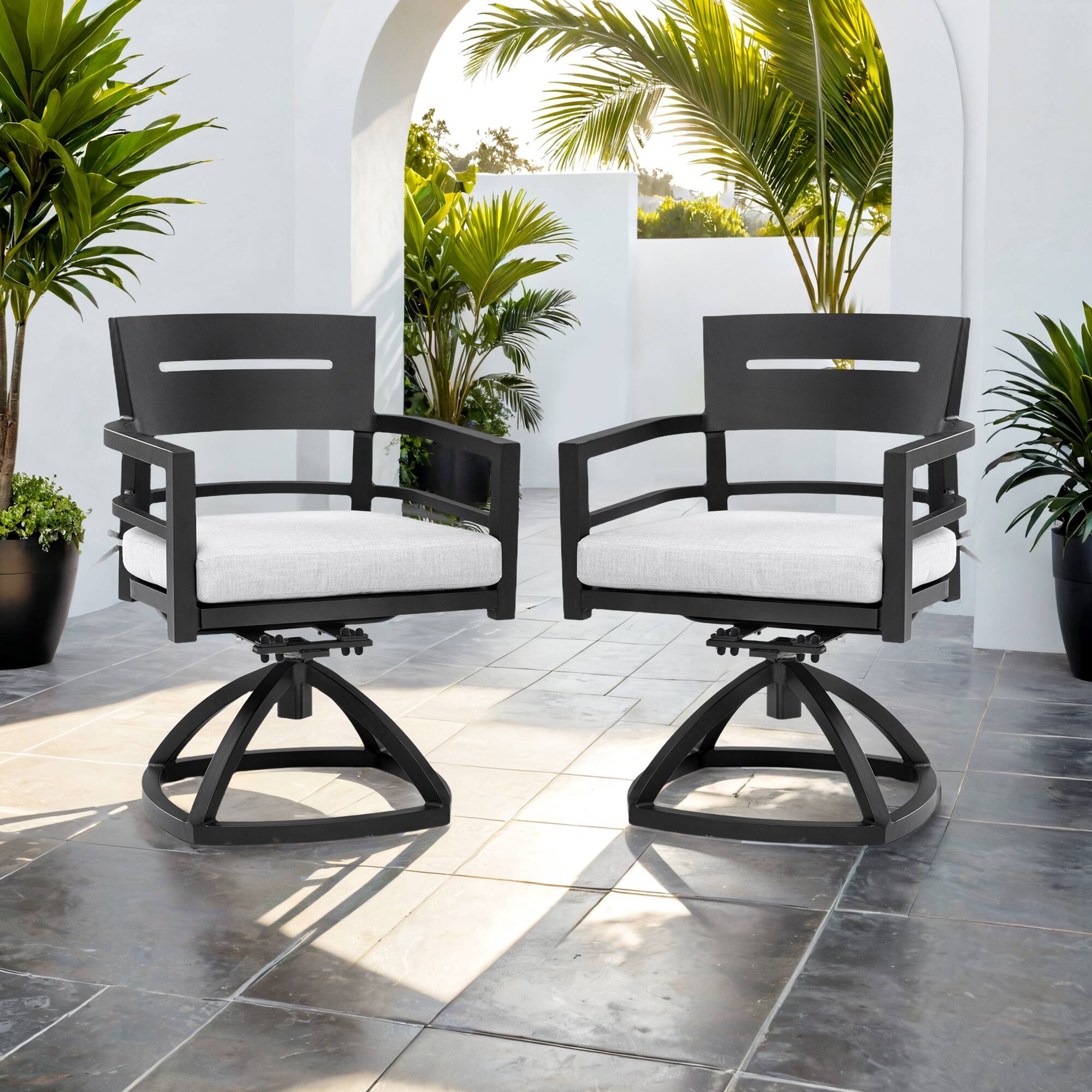 GOODSILO - Outdoor Patio Aluminum Swivel Rocker 2PCS with Sunbrella Fabric Cushions - Ember Black