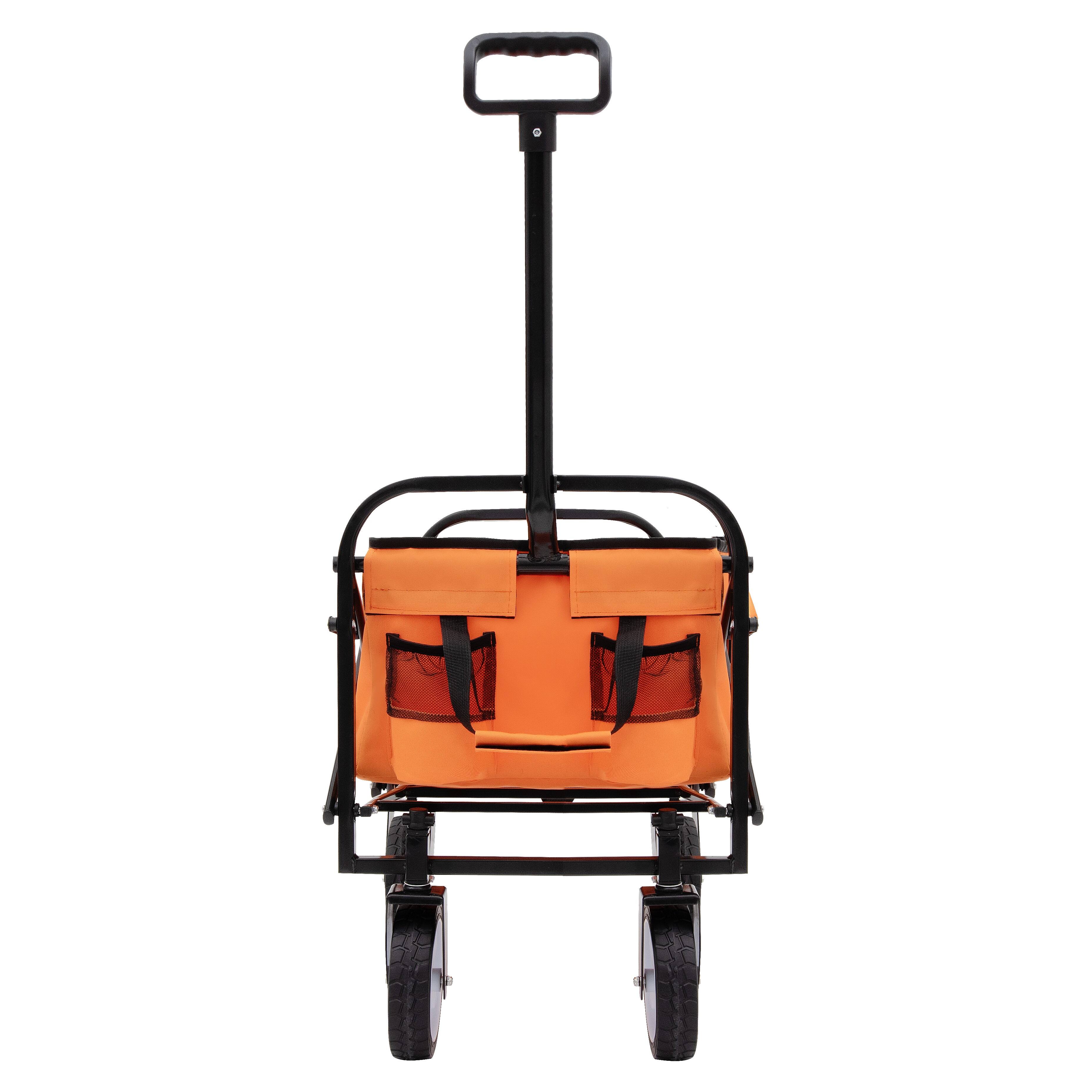 Alt View 4. Mondawe - Extendable Collapsible Wagon Utility Carts w/ 225LBS Capacity, 360° Wheels - Orange.
