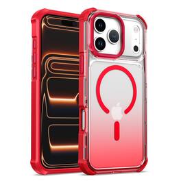Dteck - Shockproof Magnetic Rugged Case For Apple iPhone 18 Pro Gradient Transparent Shockproof Heavy Duty Cover - Red