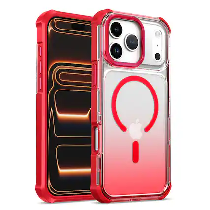 Front. Dteck - For Apple iPhone 17 Pro Shockproof Slim Gradient Color Ruuged Case Cover Compatible with MagSafe Accessories - Red.