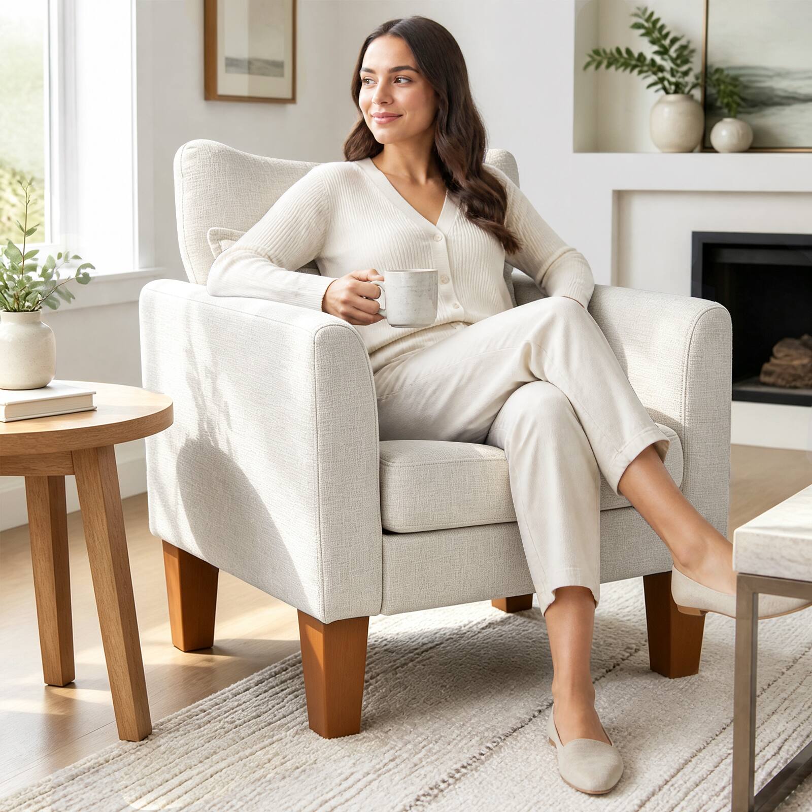 Alt View 4. Costway - Costway 2 PCS Modern Accent Chair with Removable Seat Cushion & Pillow, Strong Support Legs - Beige.