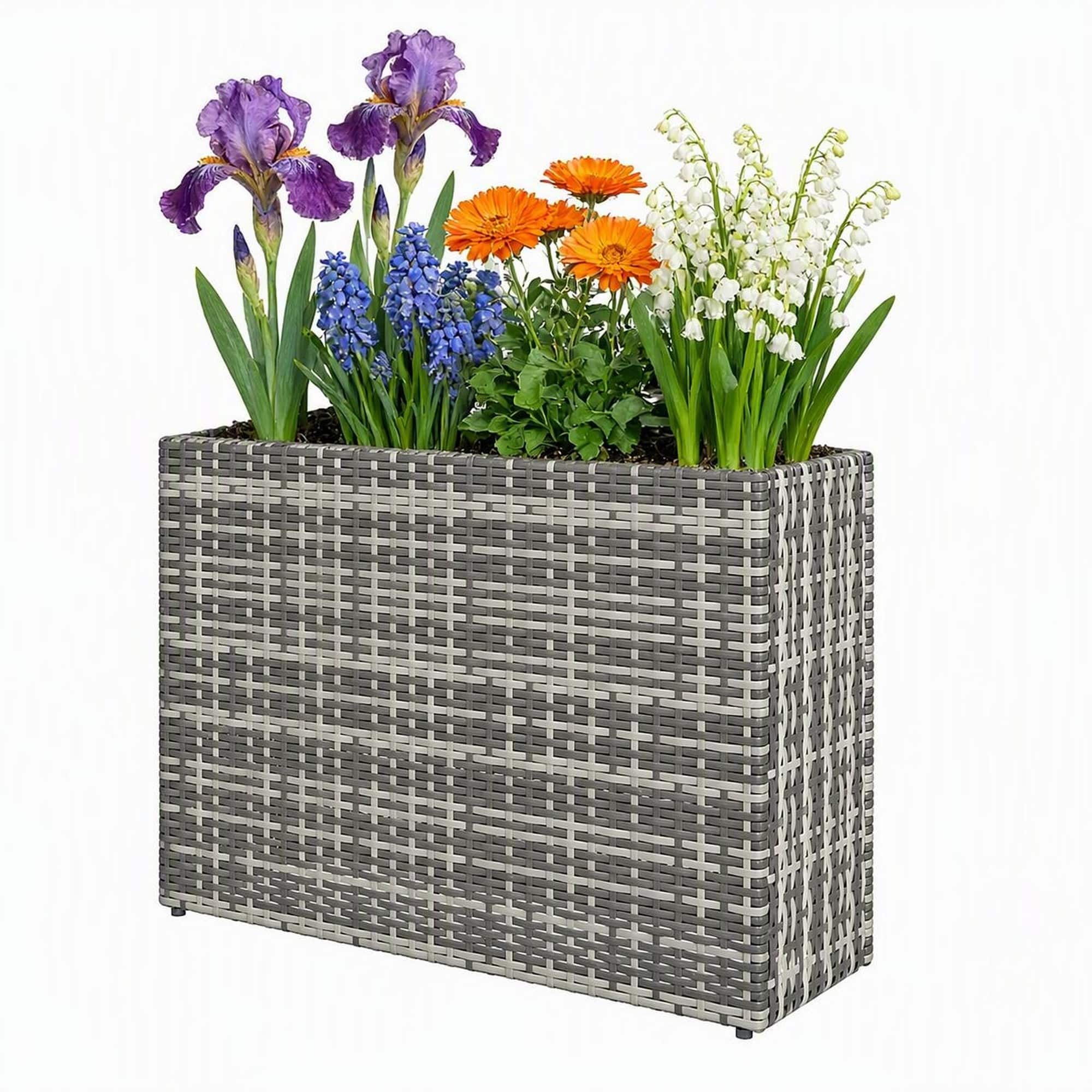 RYHNUYNE - Elevated Raised Garden Bed Planter Box with PE Rattan and Steel Frame, 31.9 Inch Wide Outdoor Indoor Plant Stand - Gray