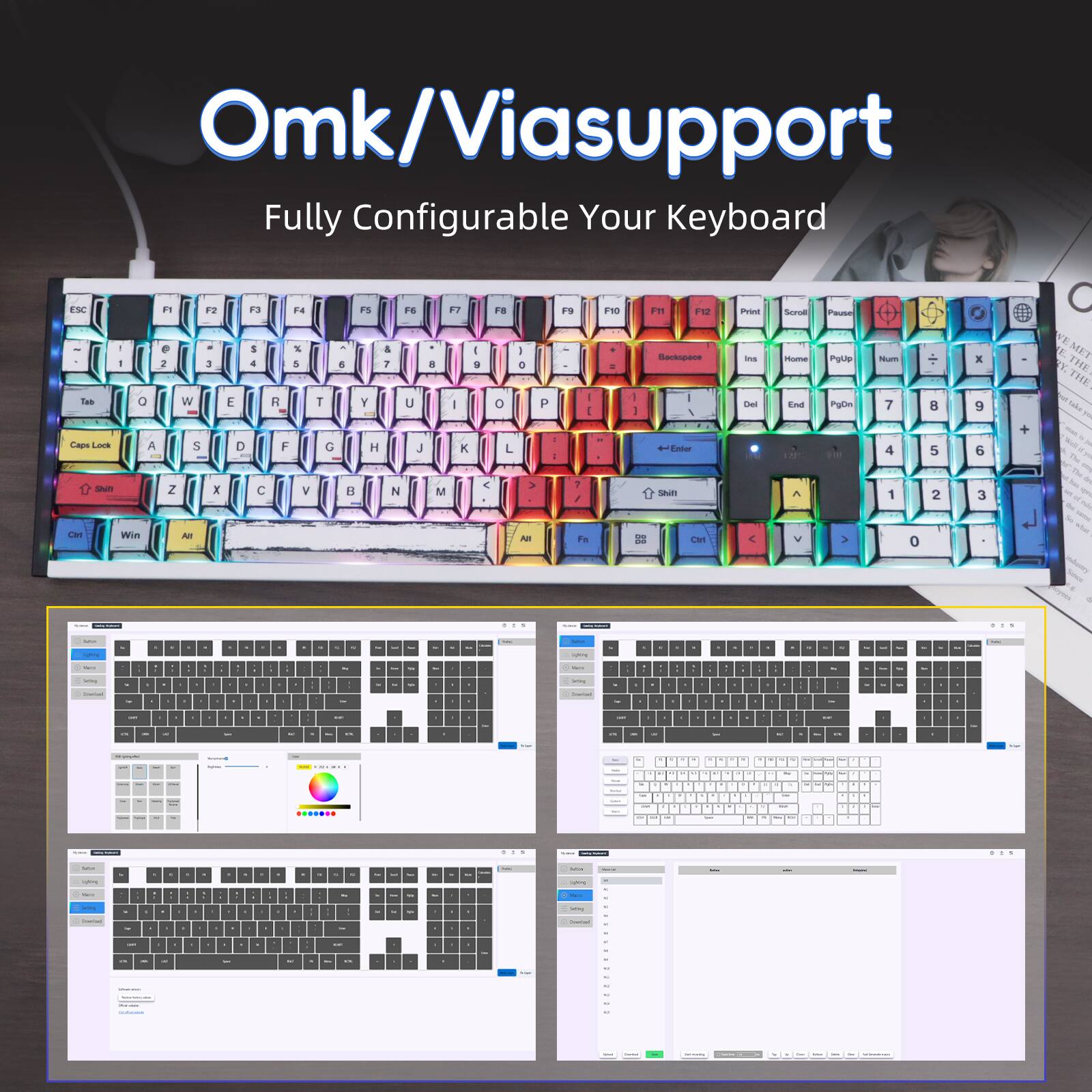 Loheer Comic 104 Key Mechanical Keyboard, Full Size Wired USB C, 17 ...