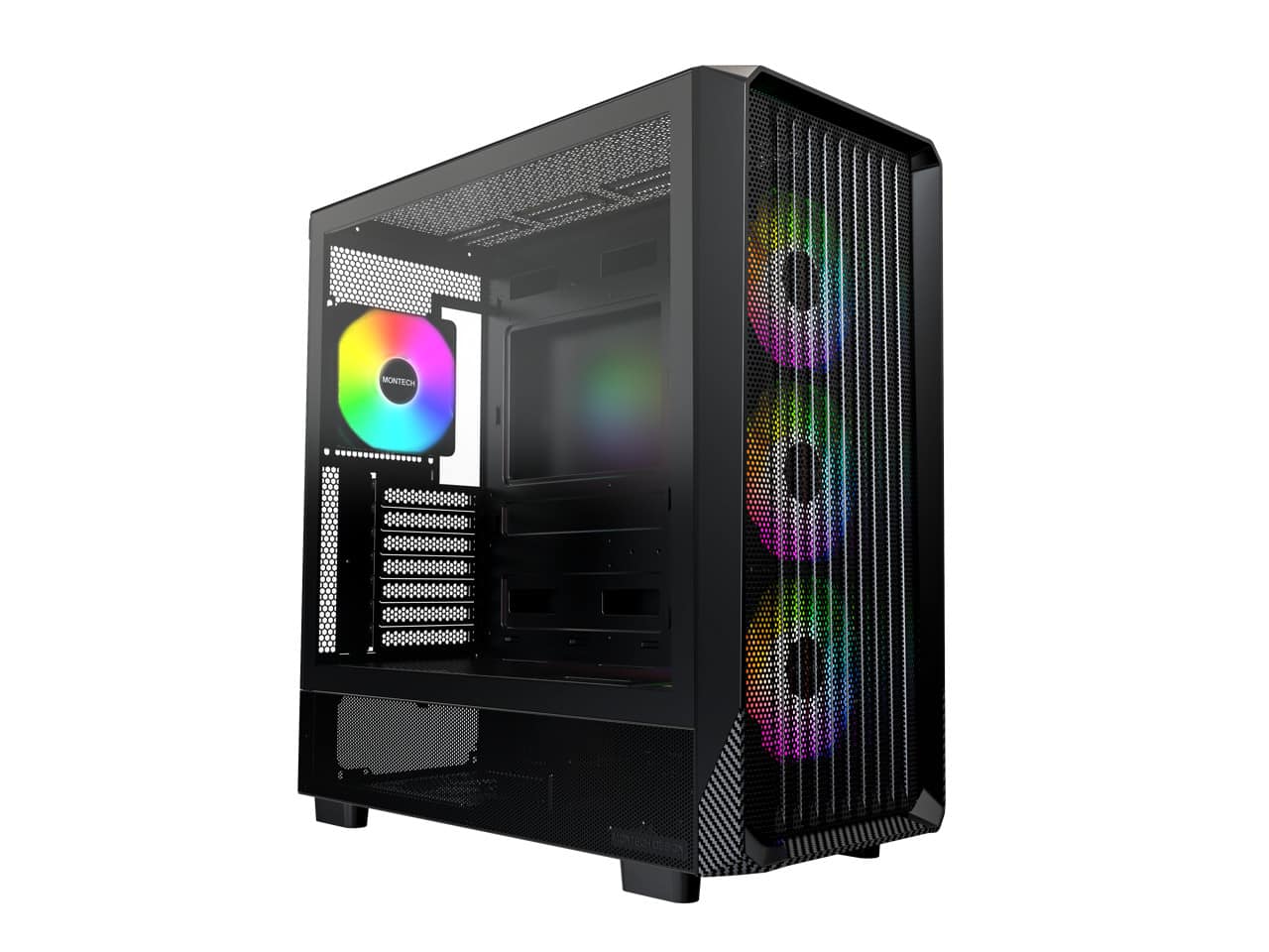 Montech X5 ATX Mid Tower Case, 4x ARGB Fans, Glass Side, GPU