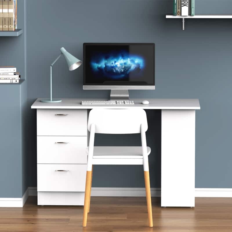 Anysun - 47" Modern Computer Desk with Bookcase, 3 Drawers & Storage Shelves, Space-Saving Workstation for Home Office - White