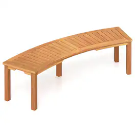 Costway - 1 PCS Outdoor Curved Bench with Slatted Seat Solid Acacia Wood for Yard - Natural