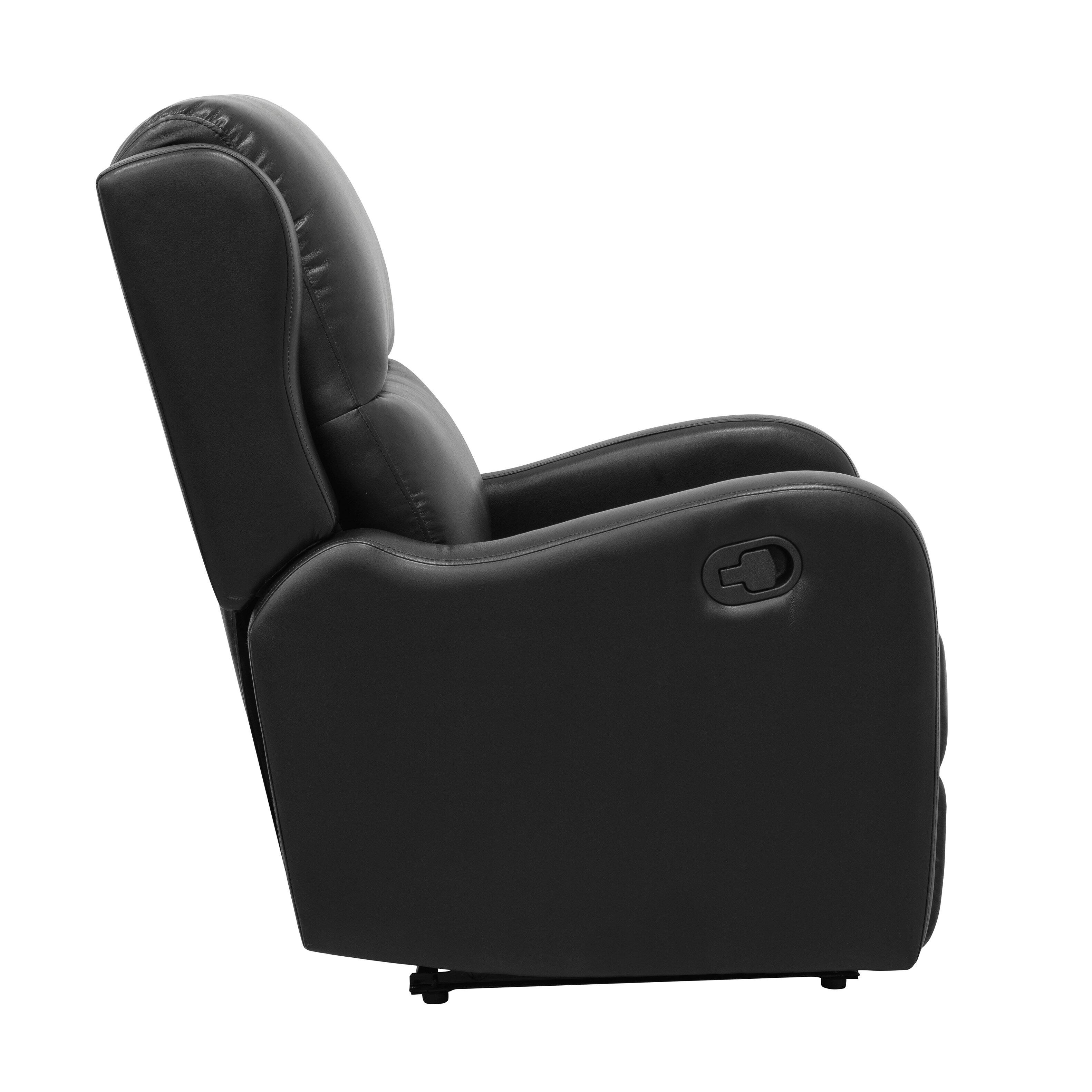 Left. TinyHomie - Black Reclining Chair 1pc Comfort Seating Faux Leather Upholstery Living Room Furniture Solid Wood - Black.