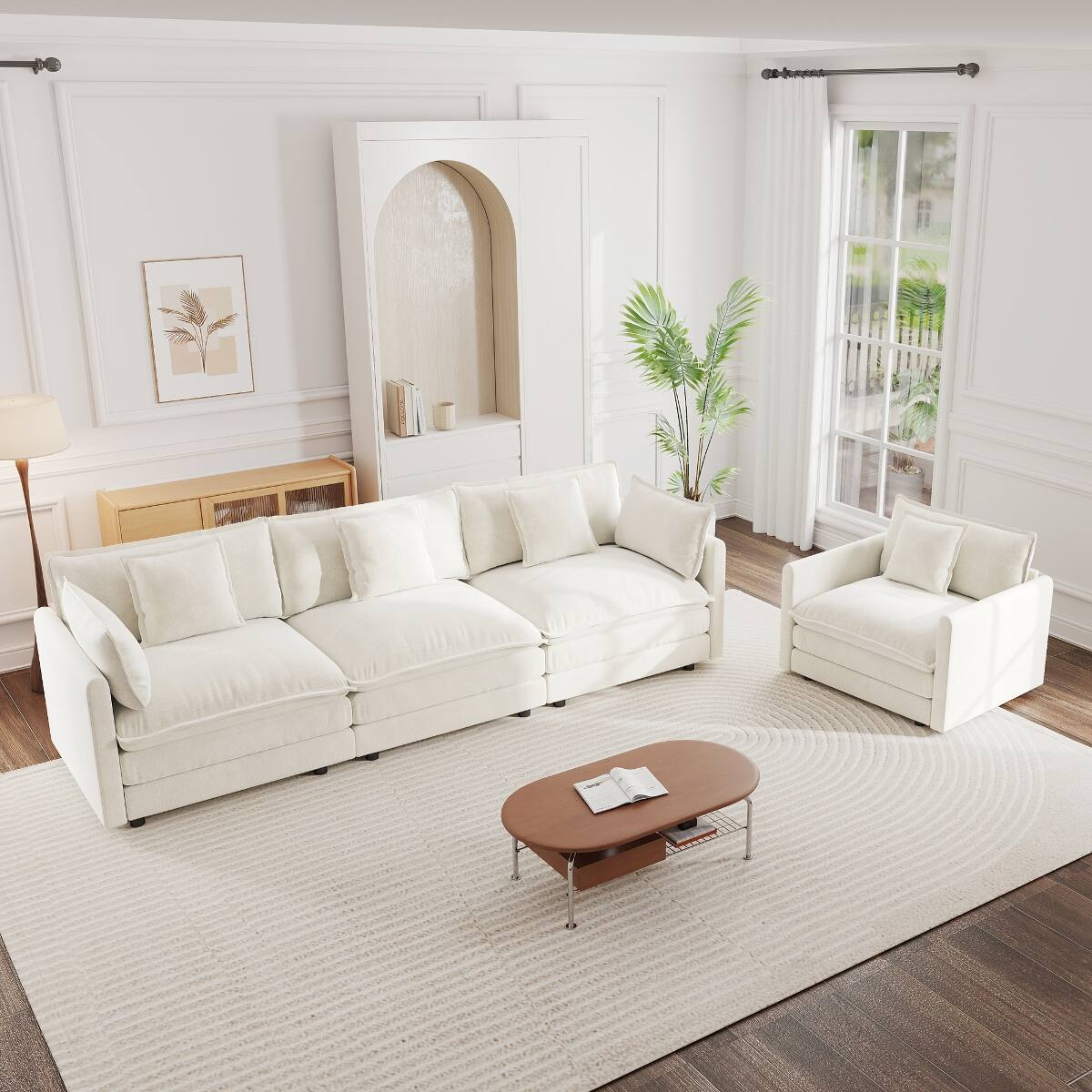 Front. Ropilly - Ropilly White Chenille Sofa Set Deep Seat Sectional with Three Seater Sofa and Accent Chair for Living Room - White.