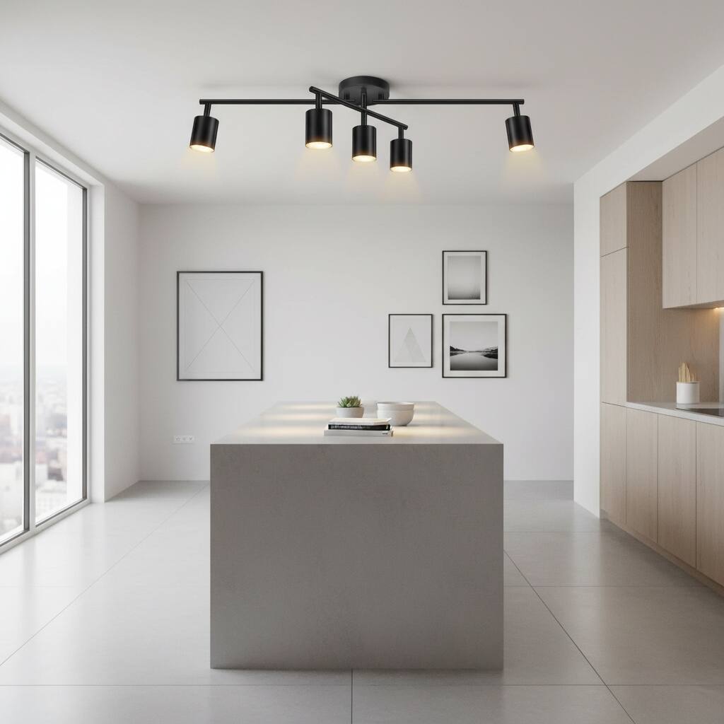 Back. Dazzed Corner - 5-Light Track Lighting Kit, Ceiling Spotlight, Flexible Rotatable Light Heads - Black.