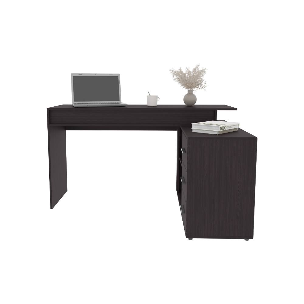 Alt View 1. Loheer - Loheer Black Wengue Desk with 3 Drawers and 2 Shelves Home Office Computer Desk - Black Wengue.
