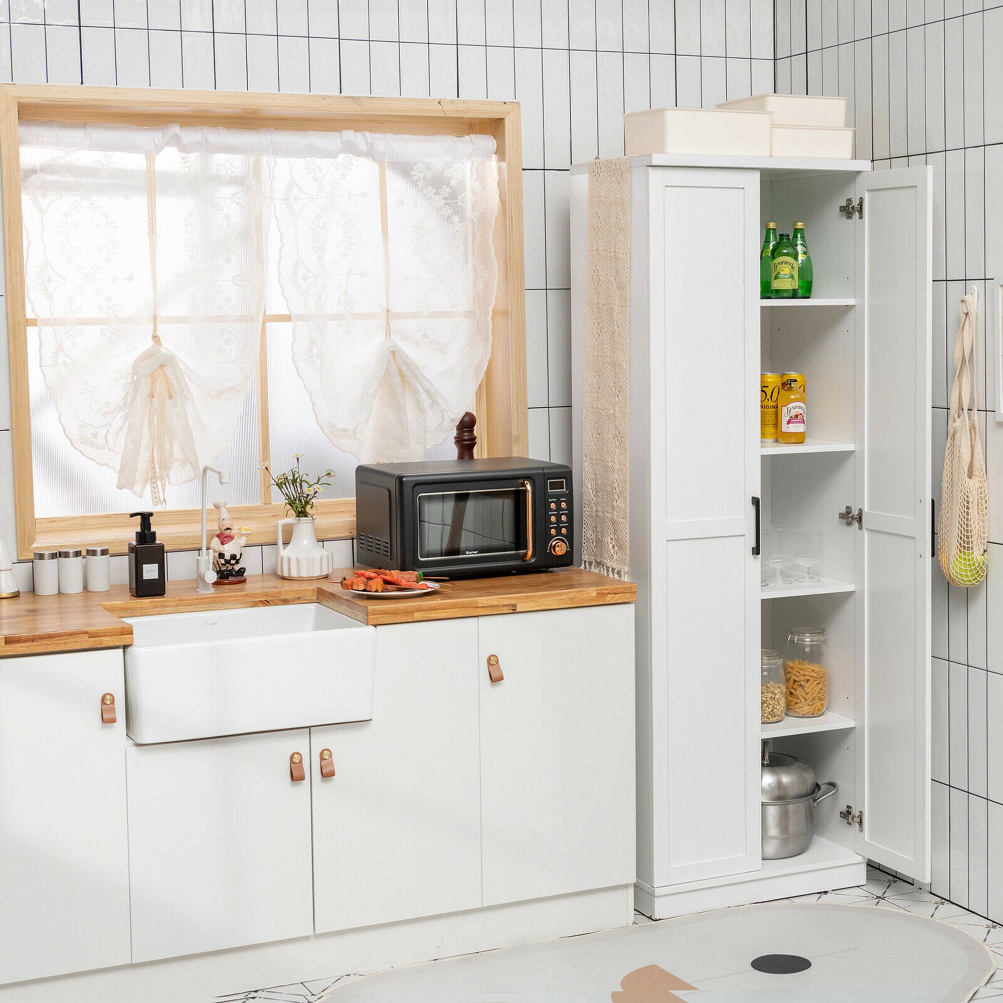 Alt View 4. Gymax - Gymax 70'' Storage Cabinet Freestanding Pantry Cabinet w/2 Doors & 5 Shelves White - White.
