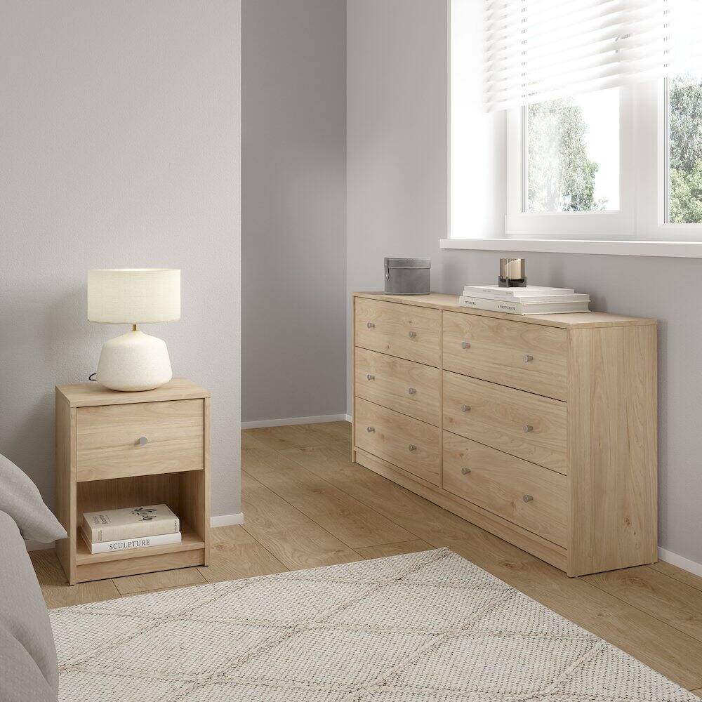 Left. Tvilum - 3-Piece Bedroom Set - 6 Drawer Double Dresser And Nightstand Set Of 2 - Brown.