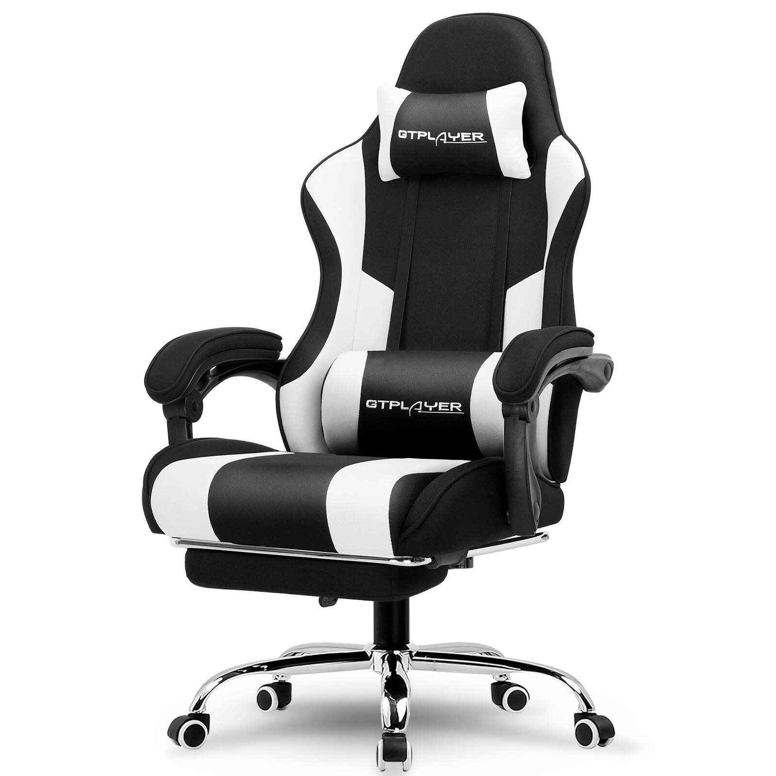GTPlayer - Gaming Chair Fabric Height Adjustable Computer Chair with Footrest and Headrest - Black & Light Gray