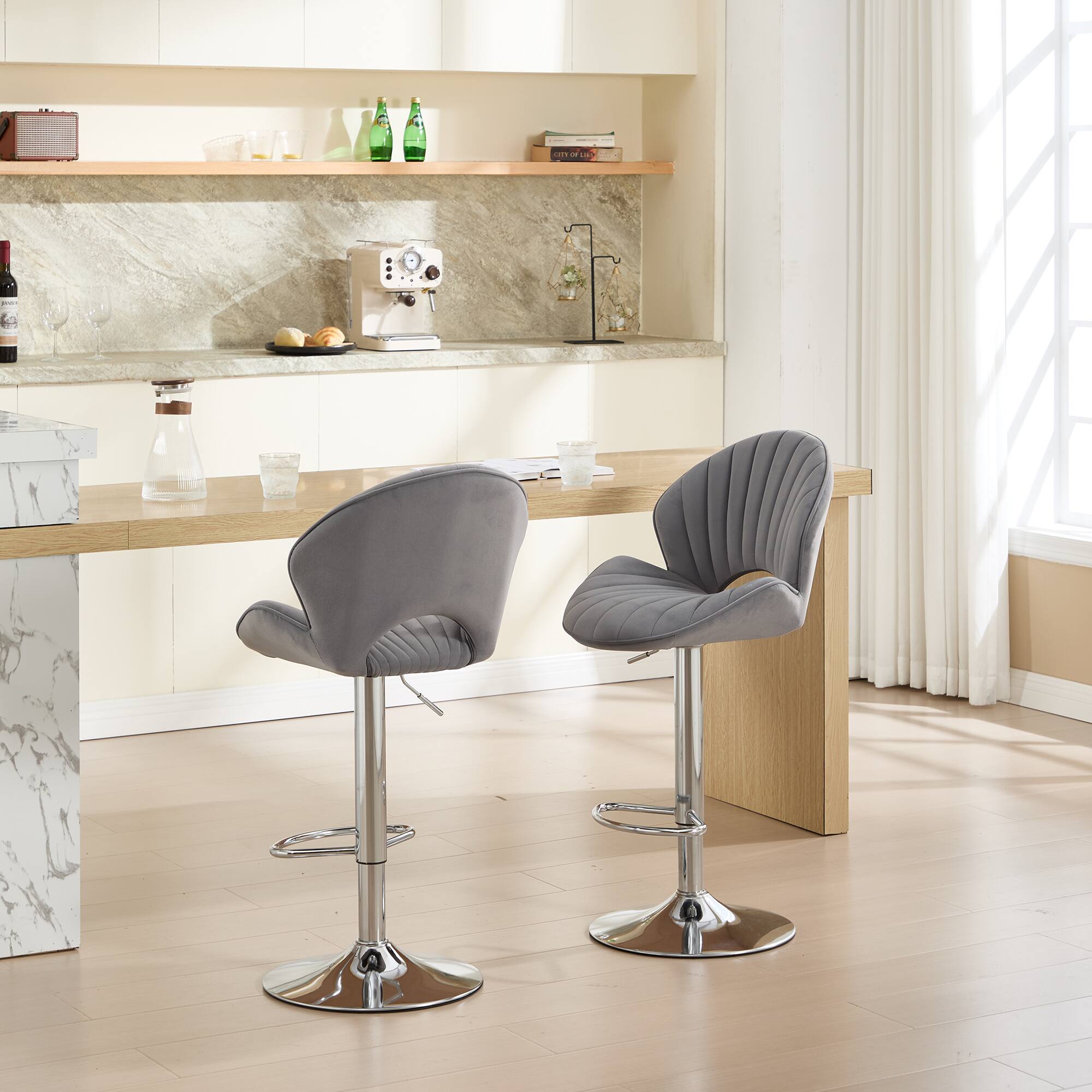 Left. Trinkets Crazed - Bar Stools Set of 2 - Adjustable Barstools with Back and Footrest, Counter Height Bar Chairs for Kitchen - Gray.