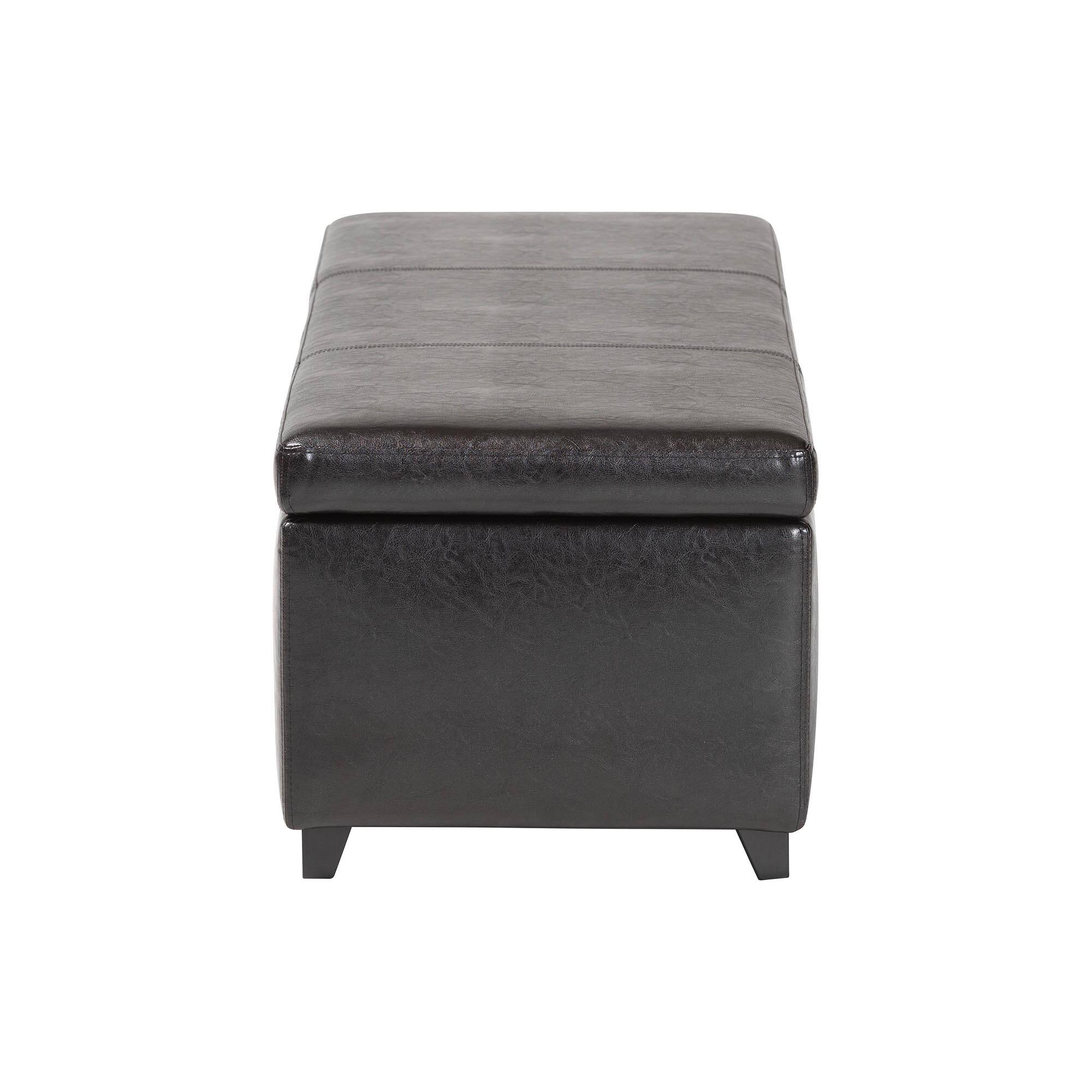 Back. Baxton Studio - PU Leather Storage Bench Ottoman with Stitching - Dark Brown.