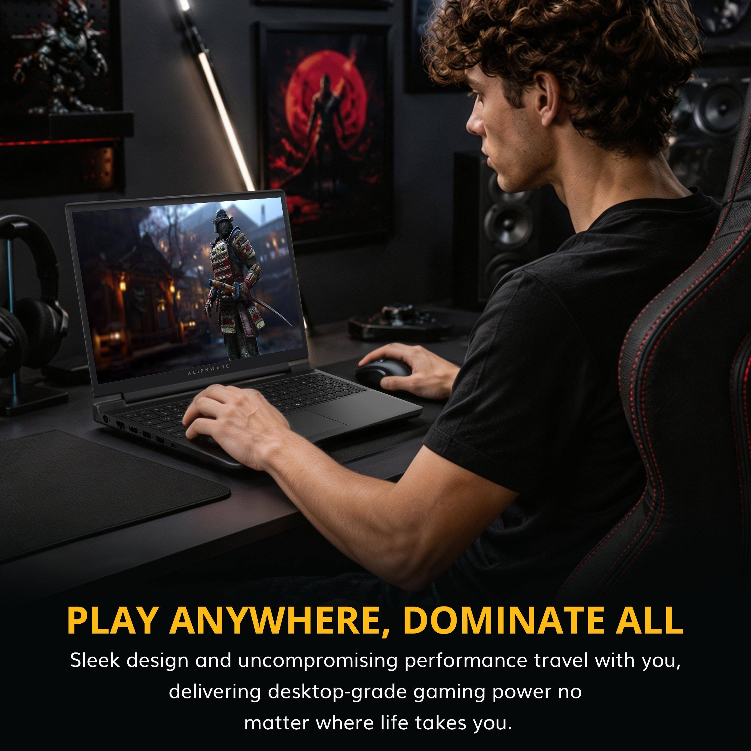 ALIENWARE  
PLAY ANYWHERE, DOMINATE ALL  
Sleek design and uncompromising performance travel with you, delivering desktop-grade gaming power no matter where life takes you.