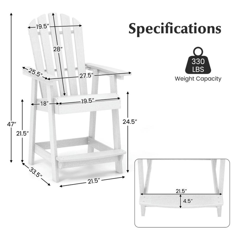 Specifications  
- Height: 47"  
- Seat Height: 18"  
- Seat Depth: 19.5"  
- Back Height: 28"  
- Armrest Height: 25.5"  
- Width: 27.5"  
- Depth: 24.5"  
- Width of Footrest: 21.5"  
- Footrest Height: 21.5"  
- Footrest Depth: 21.5"  
- Weight Capacity: 330 LBS