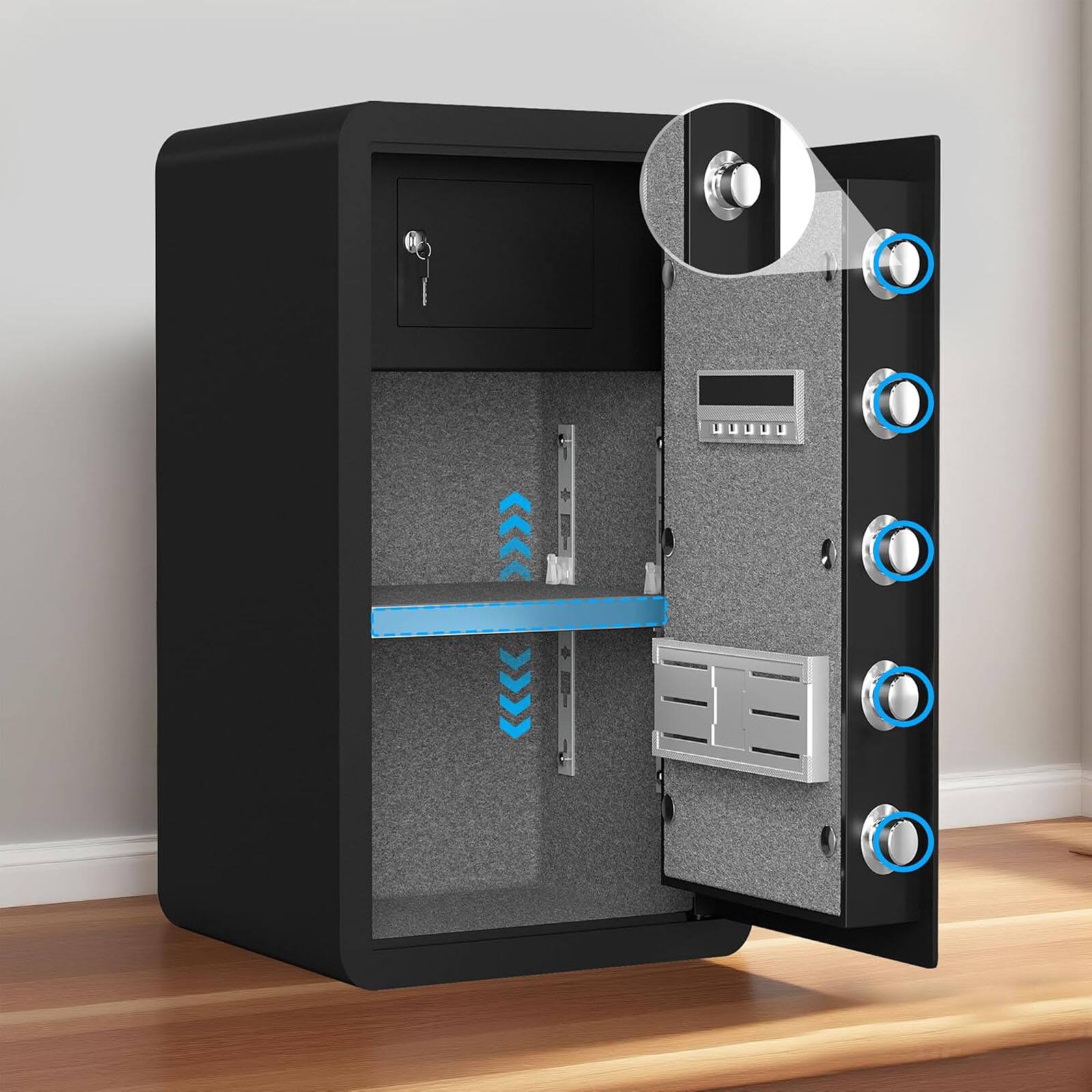 Alt View 4. Chateau Abodes - Large Fireproof Home Safe with Waterproof Bag, Electronic Keypad & Spare Key, Smart Alert & Removable Shelf - 4.0 Cubic.