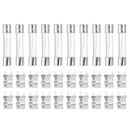Unique Bargains - Glass Tube Fuses, 6x30mm 5A 250V Slow Fast Blow Glass Cartridge Tube Fuse with 20pcs Safety Clip 10pcs - Silver