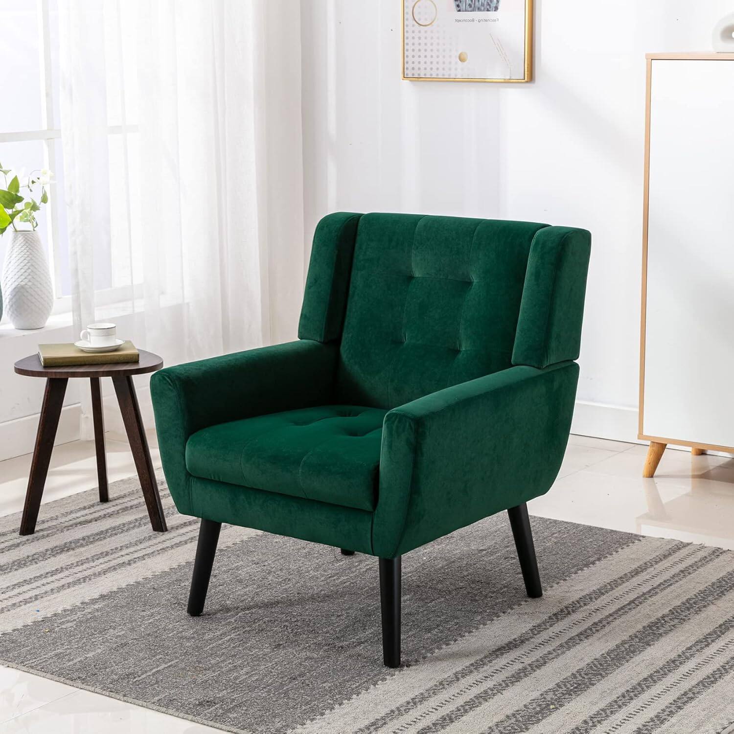 Alt View 3. Trinkets Crazed - Modern Soft Velvet Material Ergonomics Accent Chair With Black Legs - retro green.