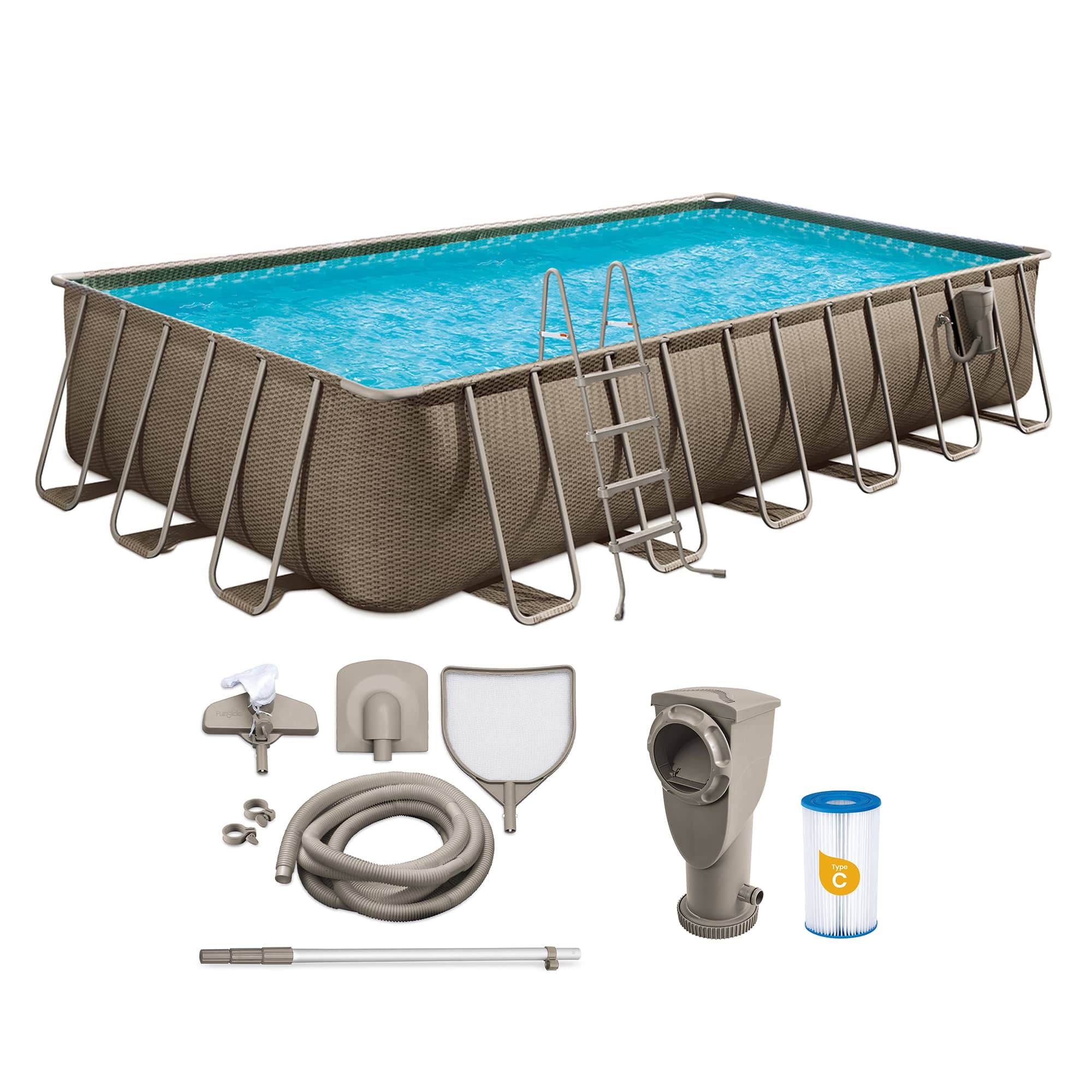 Funsicle - 24 Ft Oasis Designer Lap Above Ground Pool w/ Pump, Basketweave - Brown