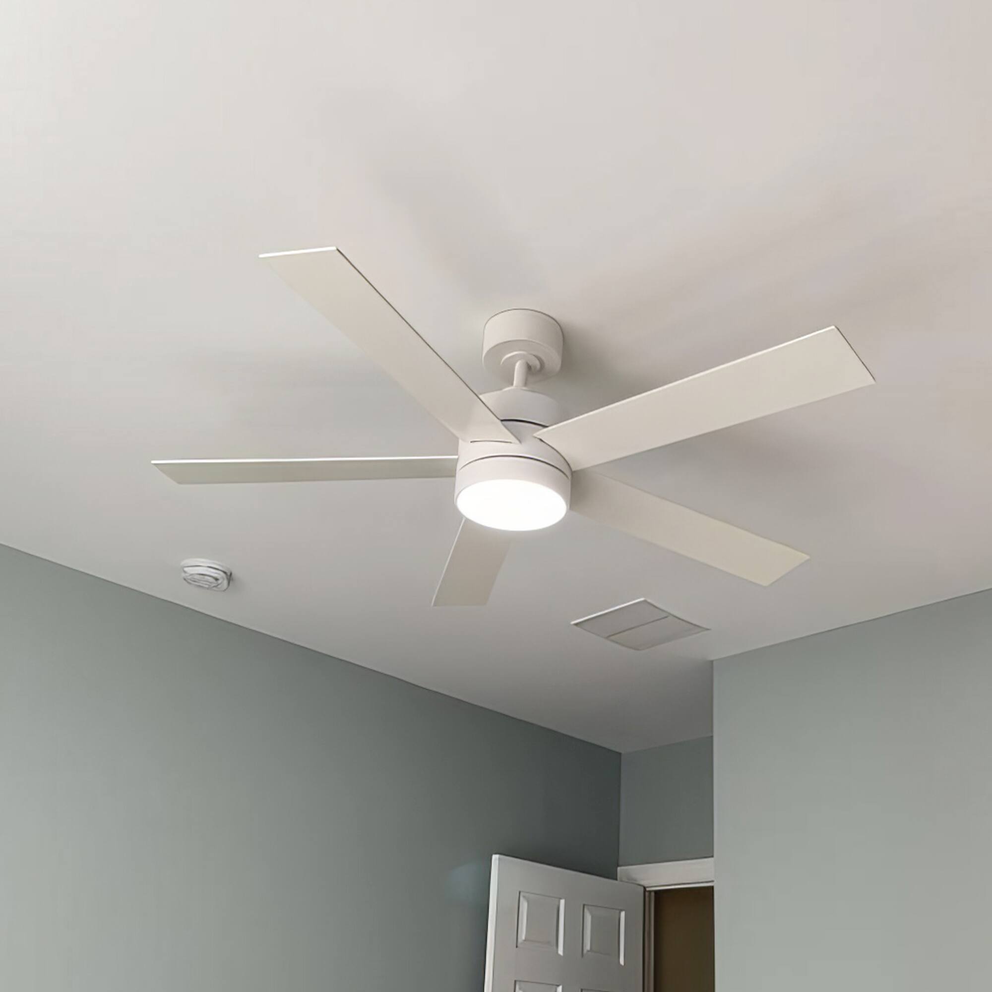 Alt View 8. Breezary - 52-In Indoor Ceiling Fan with Led Light, 5 Plywood Blades, 6-Speed DC Motor, Remote, Timer with Memory, 5/10'' Downrods - White.