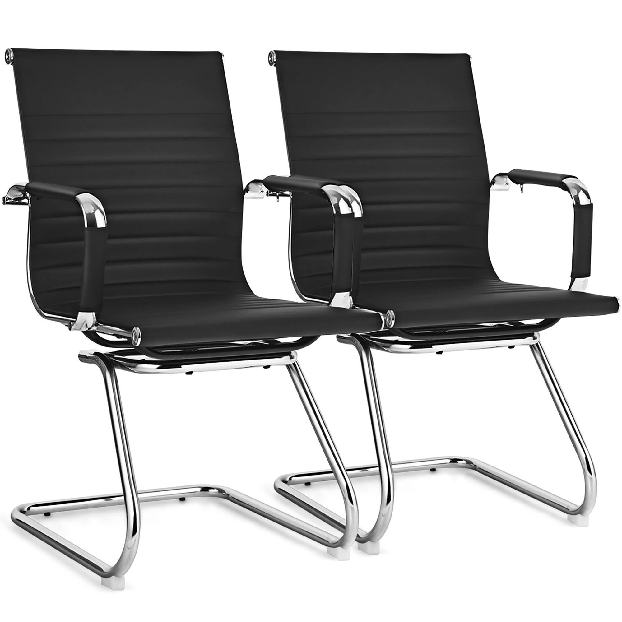 Front. Costway - Costway Set of 2 Office Waiting Room Chairs for Reception Conference Area - Black.