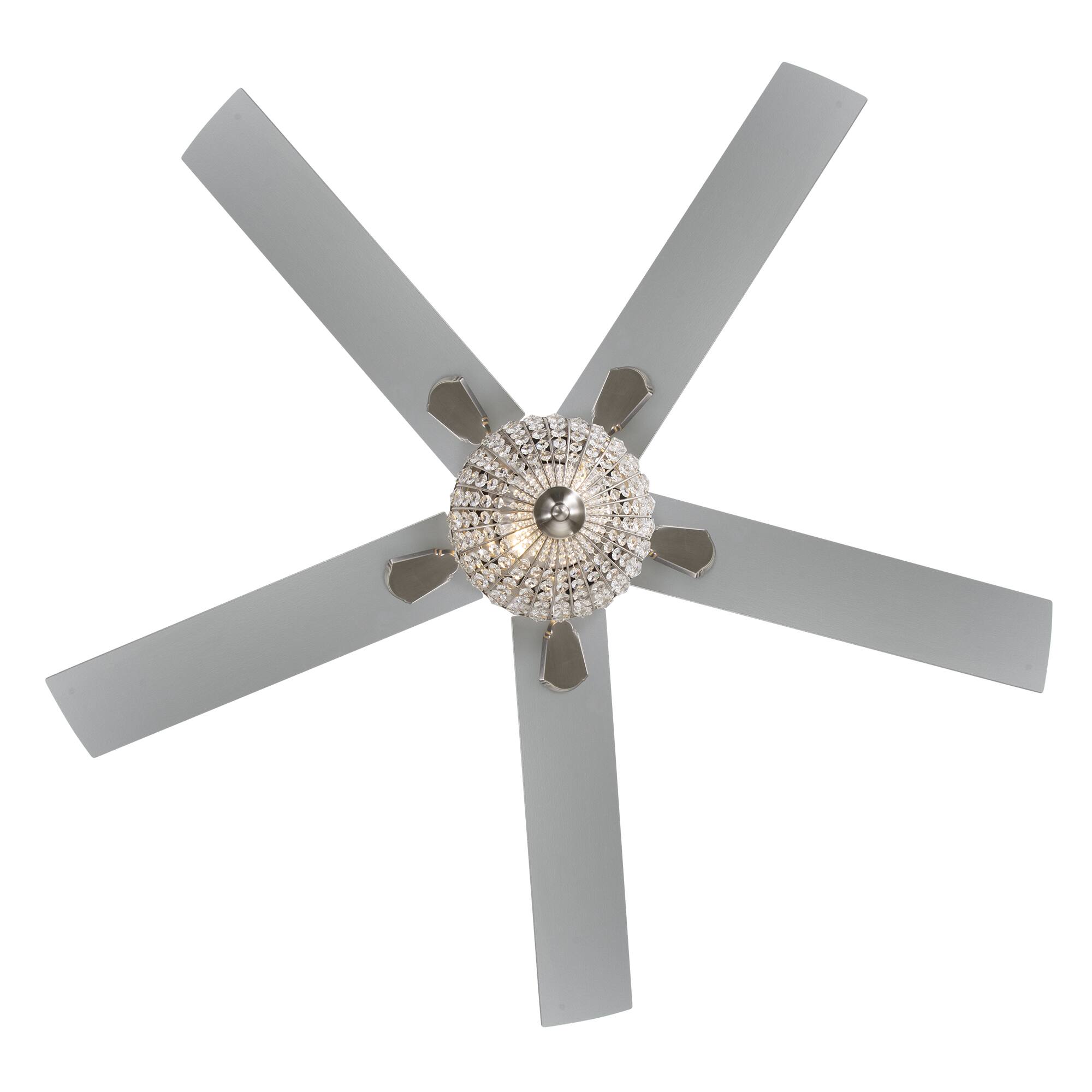 Alt View 9. Breezary - Breezary 52'' Indoor Ceiling Fan with Crystal-Bead Bowl Light, 5 Reversible Blades, Timer, DC Motor, Remote & 6″ Downrod - Satin Nickel.
